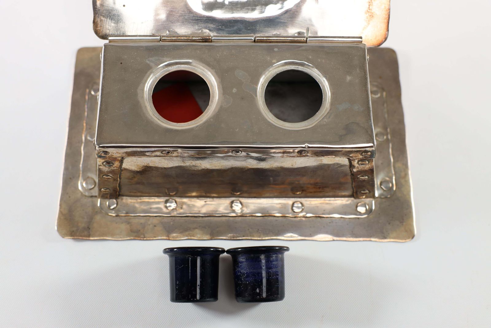 photo for sale A J Seward Of Birmingham Arts And Crafts Hammered Electro Plated Double Inkstand