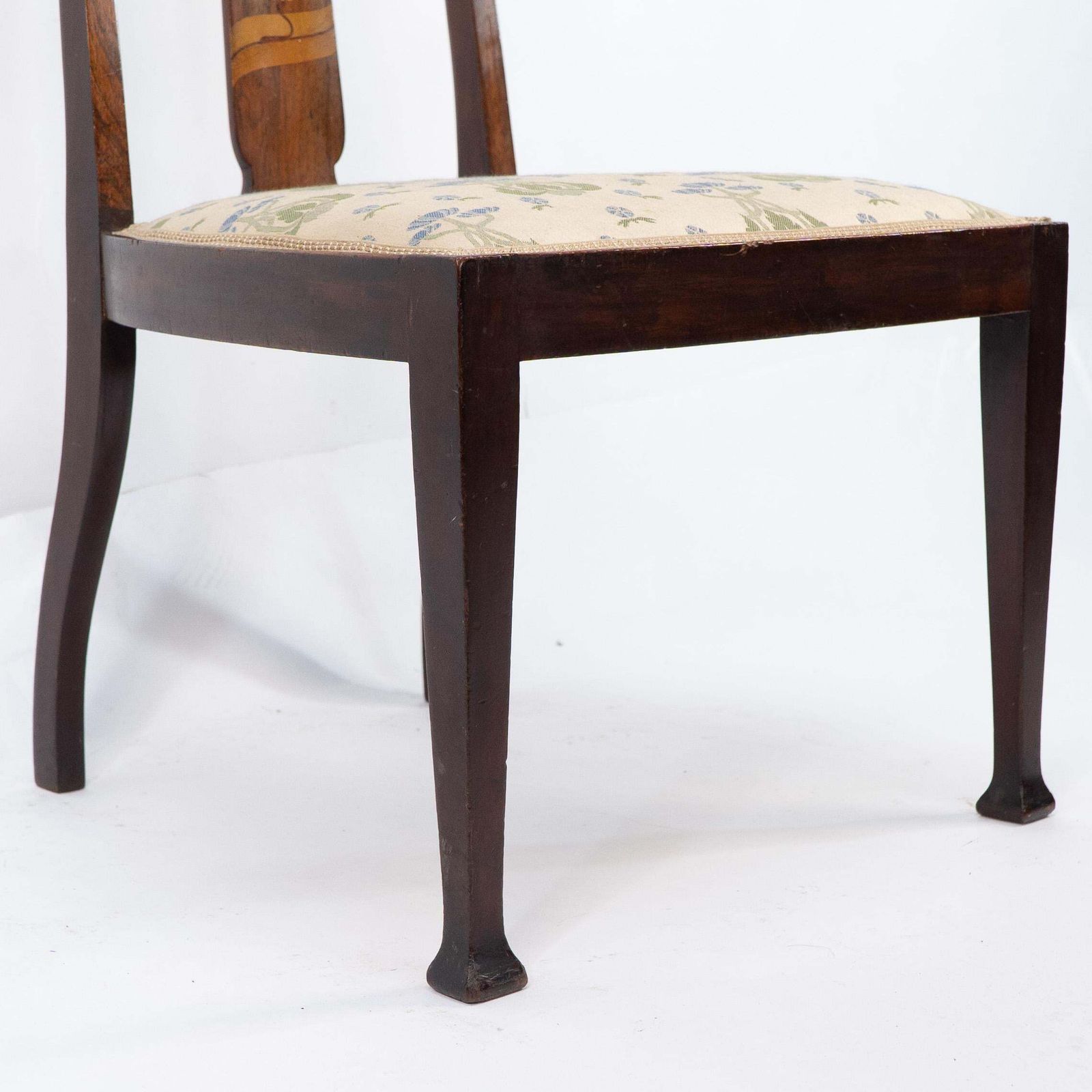 969.0 Jas Shoolbred. Arts & Crafts Mahogany Rosewood Chair With Stylized Floral Inlay photo