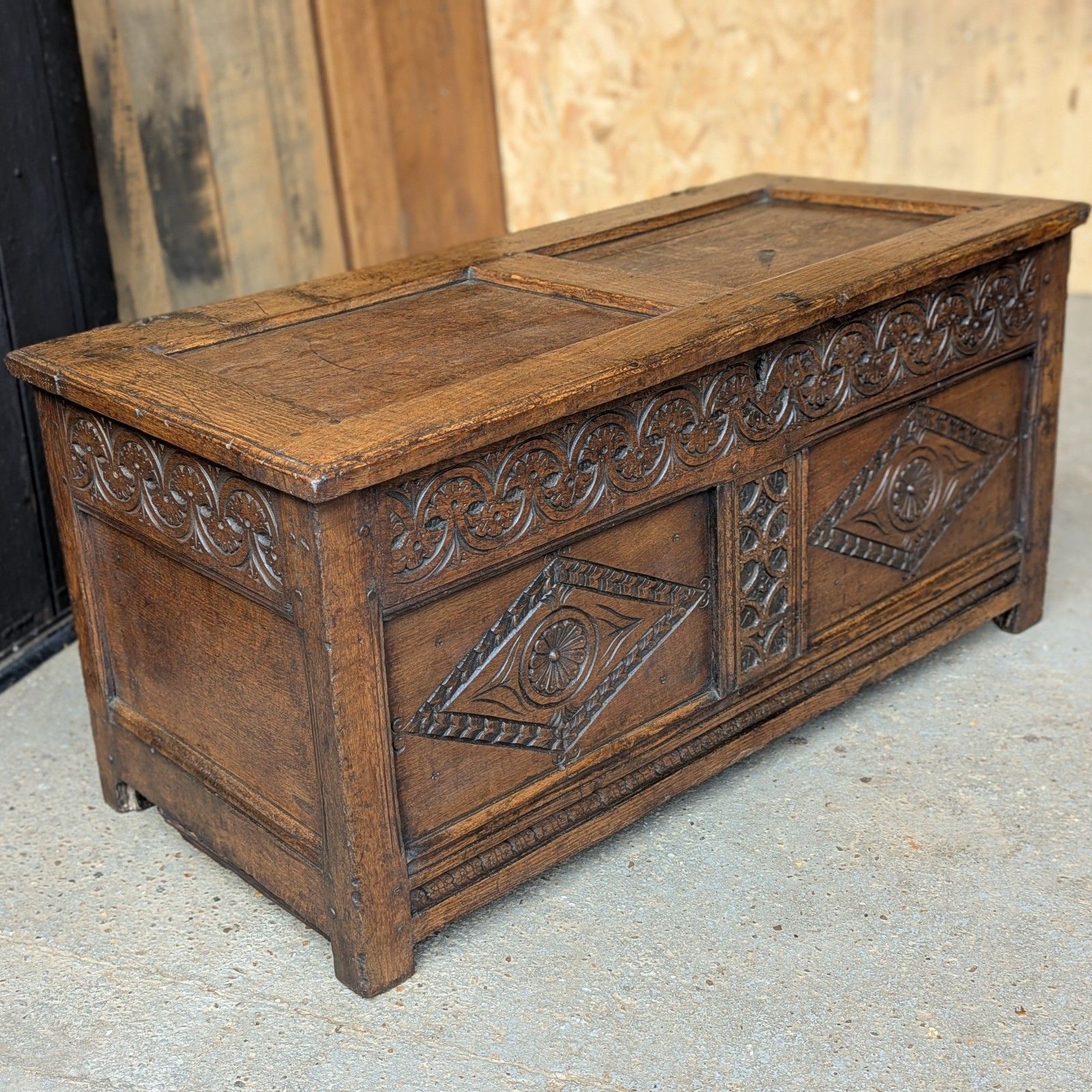 Antique Oak Coffer (Delivery Available) Small 17thc Oak