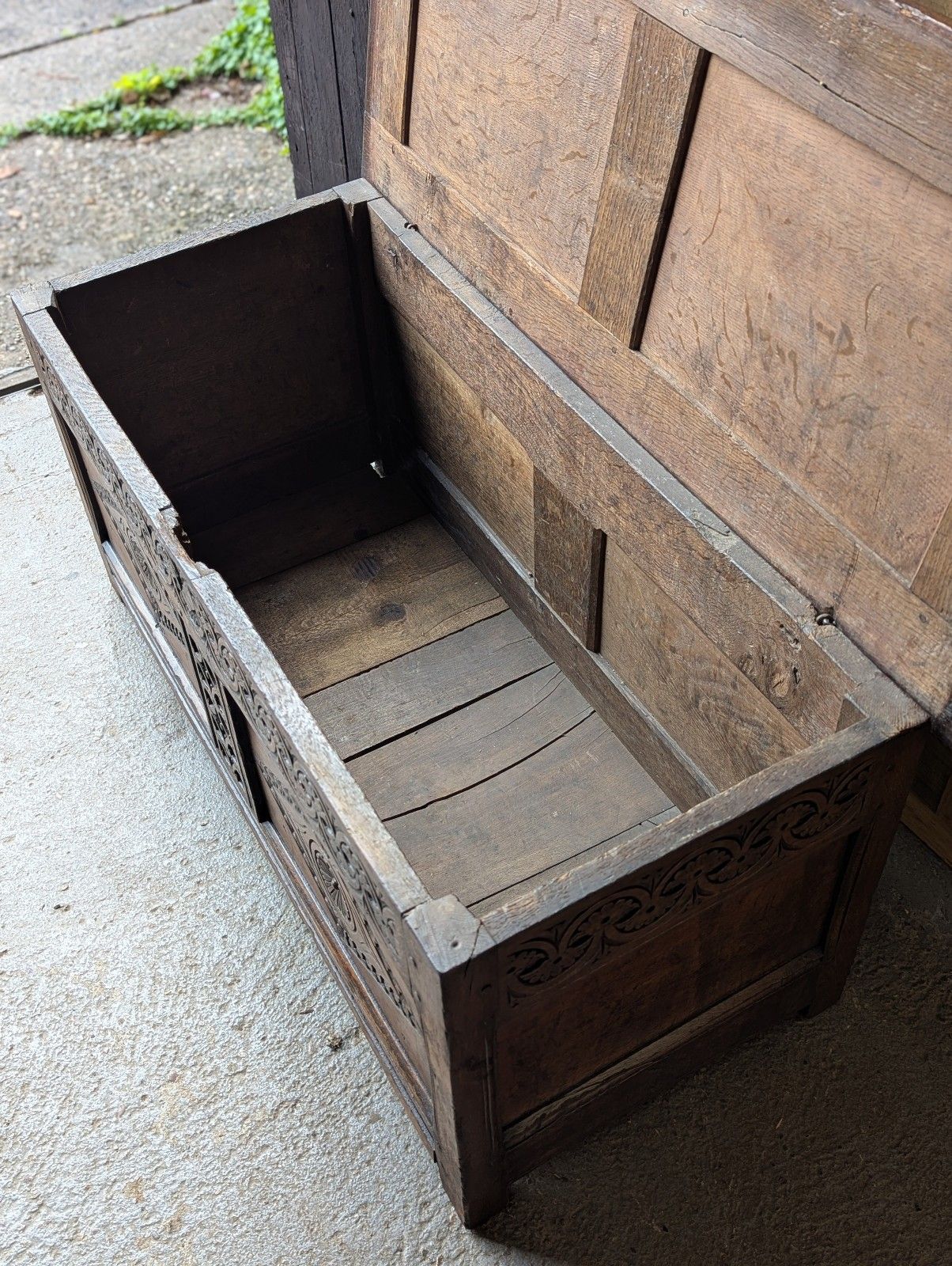 Antique Oak Coffer (Delivery Available) Small 17thc Oak photo vintage