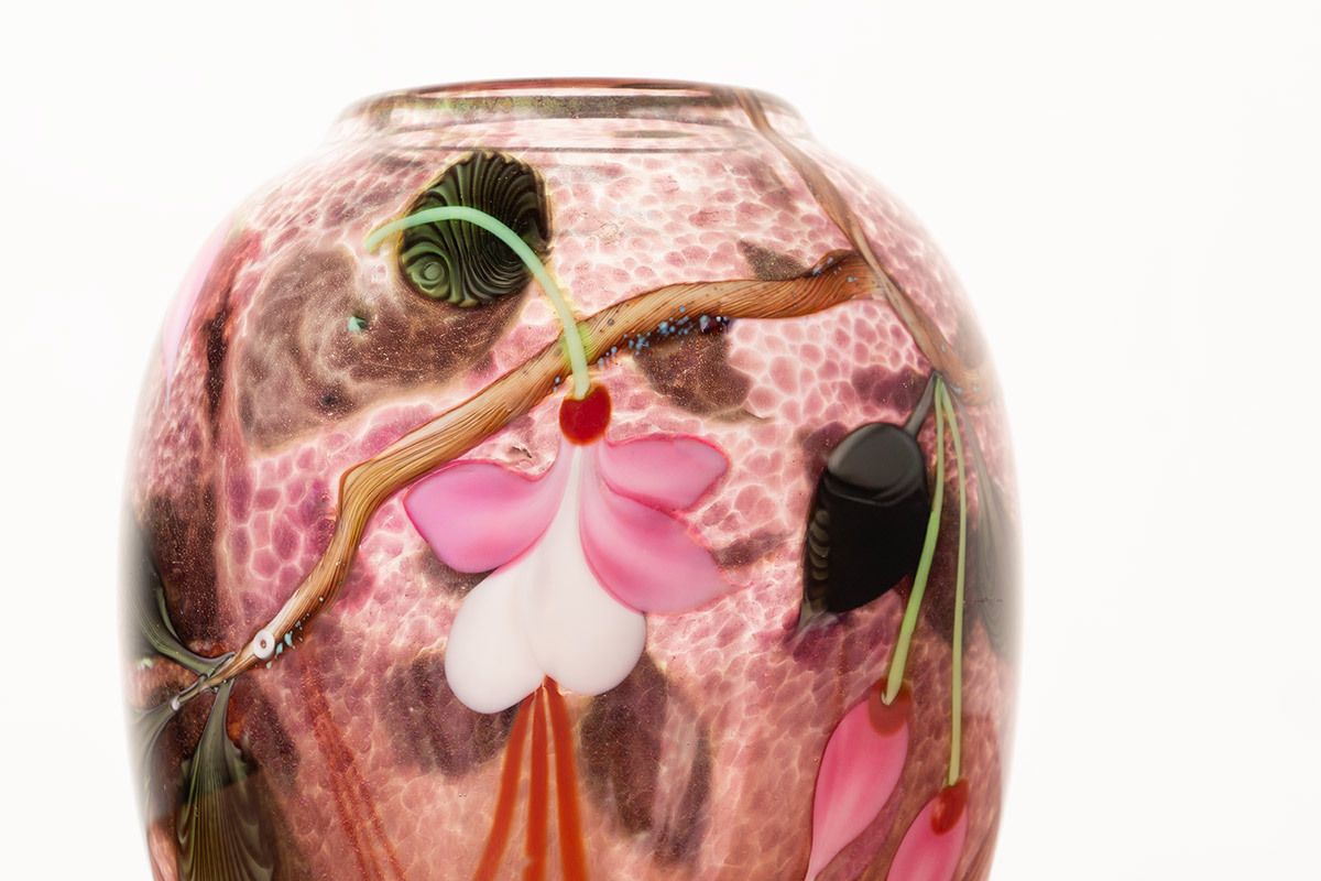 Art Nouveau Style Blown Glass Vase By Ed Aleksander For Orient & Flume 1975. photo for sale