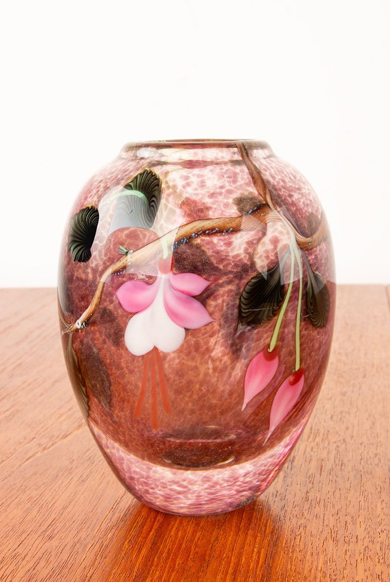 Art Nouveau Style Blown Glass Vase By Ed Aleksander For Orient & Flume 1975.
