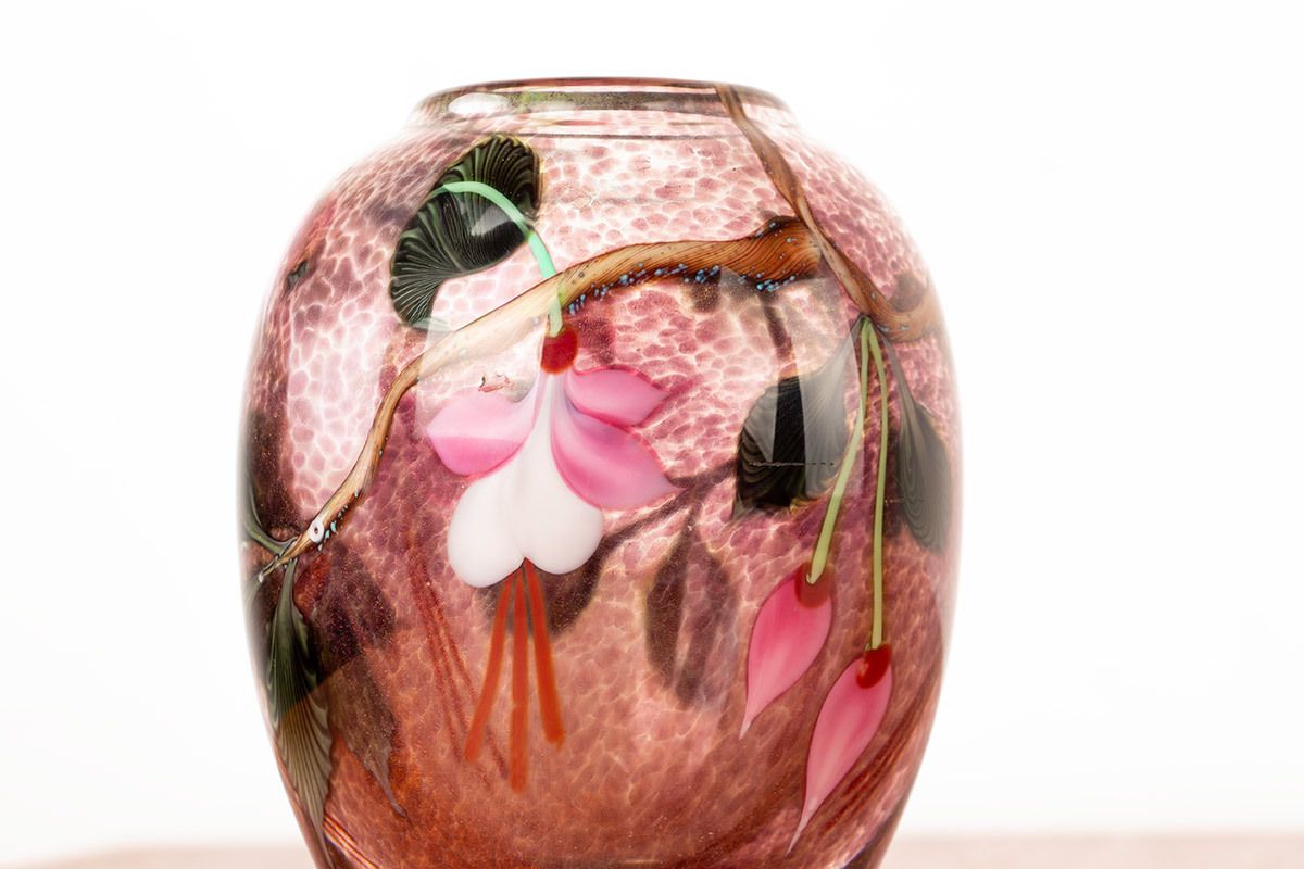 800.0 Art Nouveau Style Blown Glass Vase By Ed Aleksander For Orient & Flume 1975. photo
