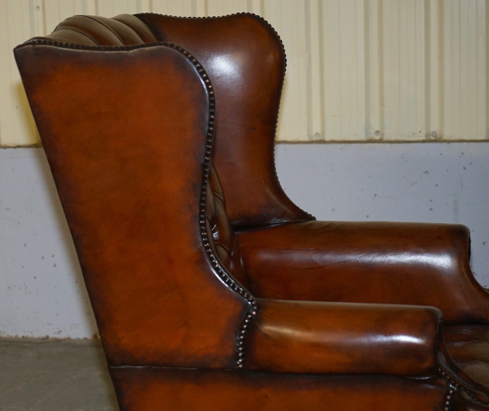 photo vintage Pair Of Fully Restored William Morris Arm Chesterfield Tufted Wingback Armchairs