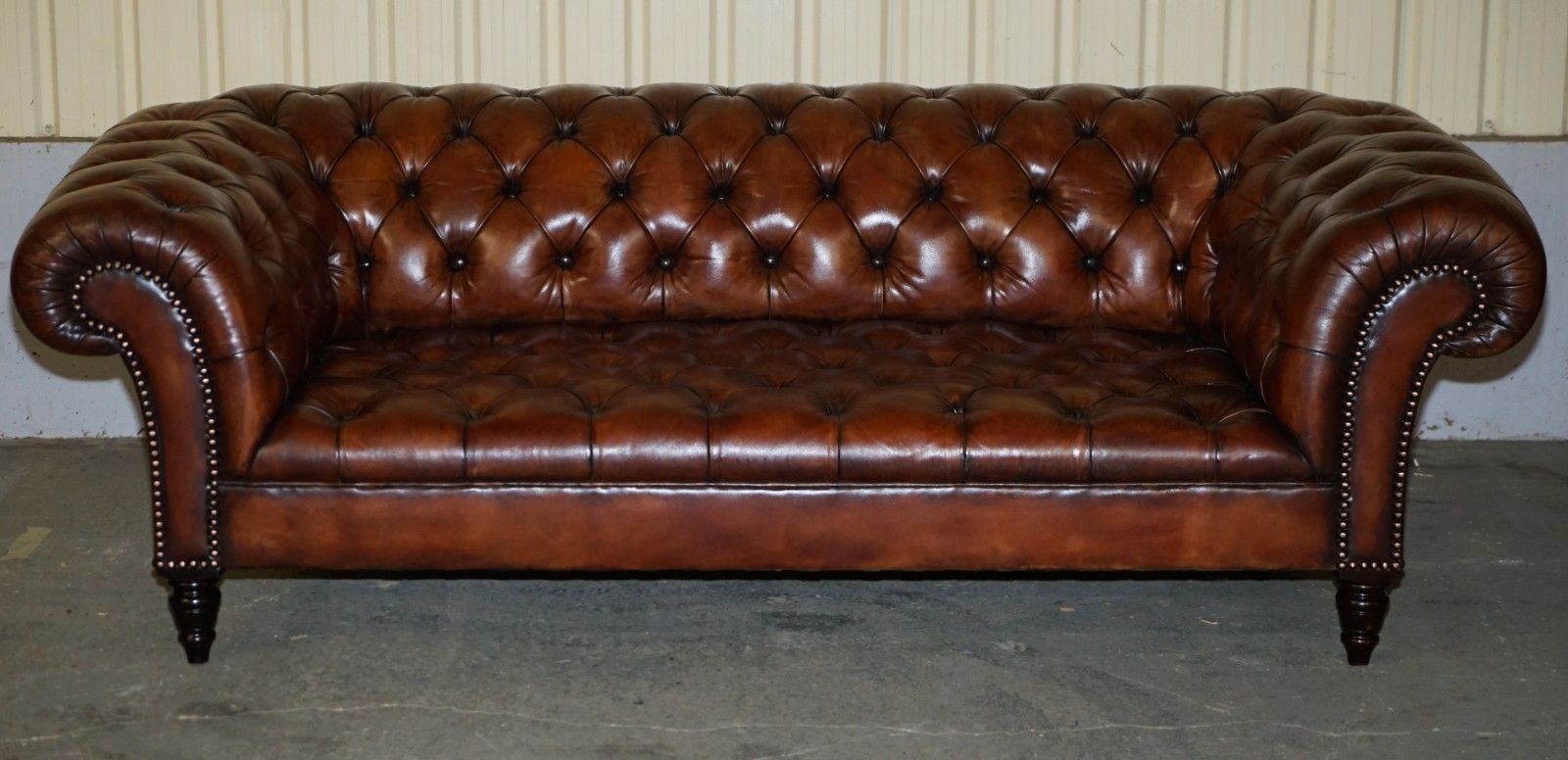 Pair Of George Smith Early Victorian Brown Leather Chesterfield Tufted Sofas photo Furniture