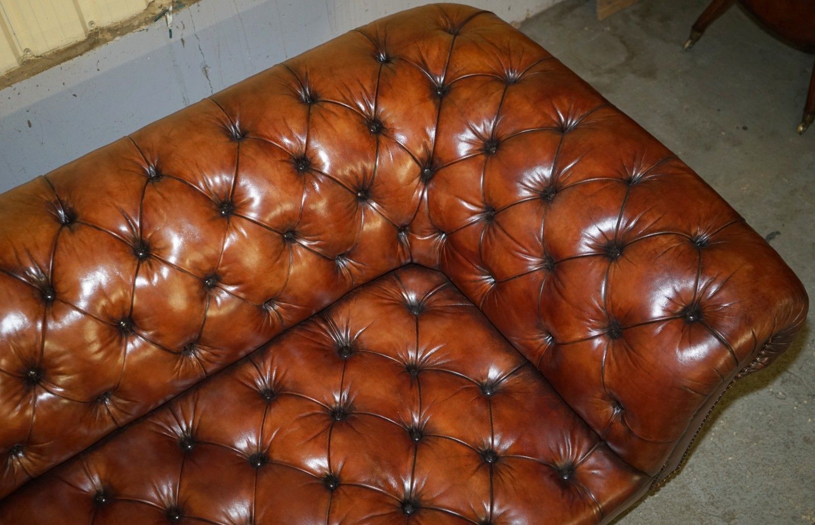 Furniture Pair Of George Smith Early Victorian Brown Leather Chesterfield Tufted Sofas photo