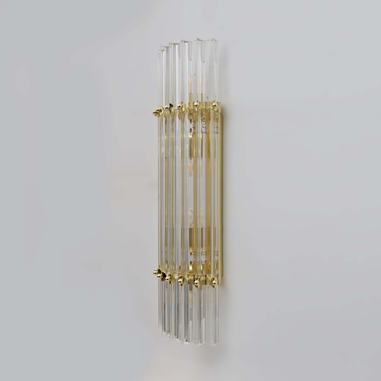 Pair Of Venini Style Mid Century Brass And Murano Glass "Triedri" Sconces photo vinterior
