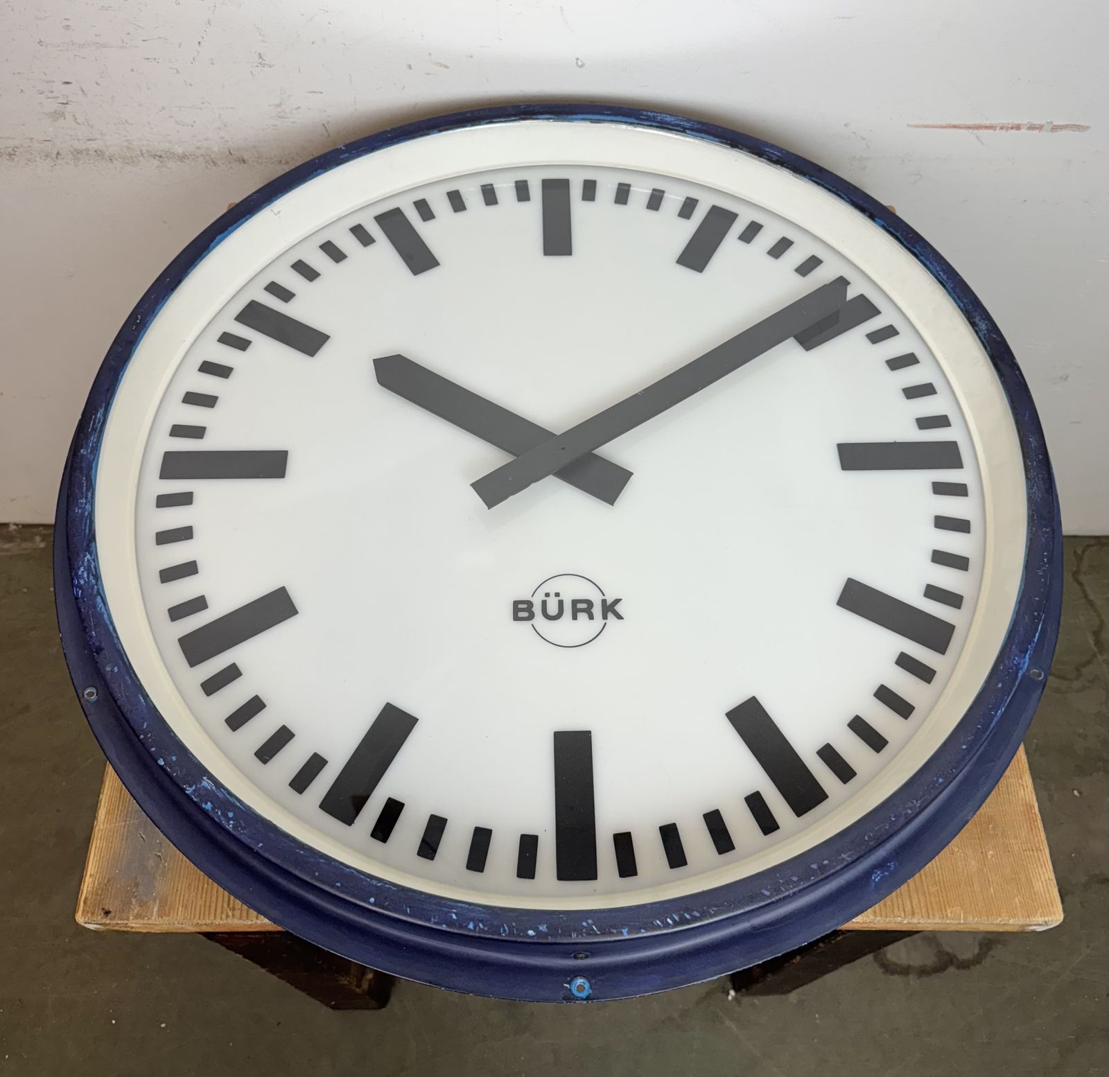 photo furniture Huge Blue German Industrial Factory Wall Clock From Burk, 1960s