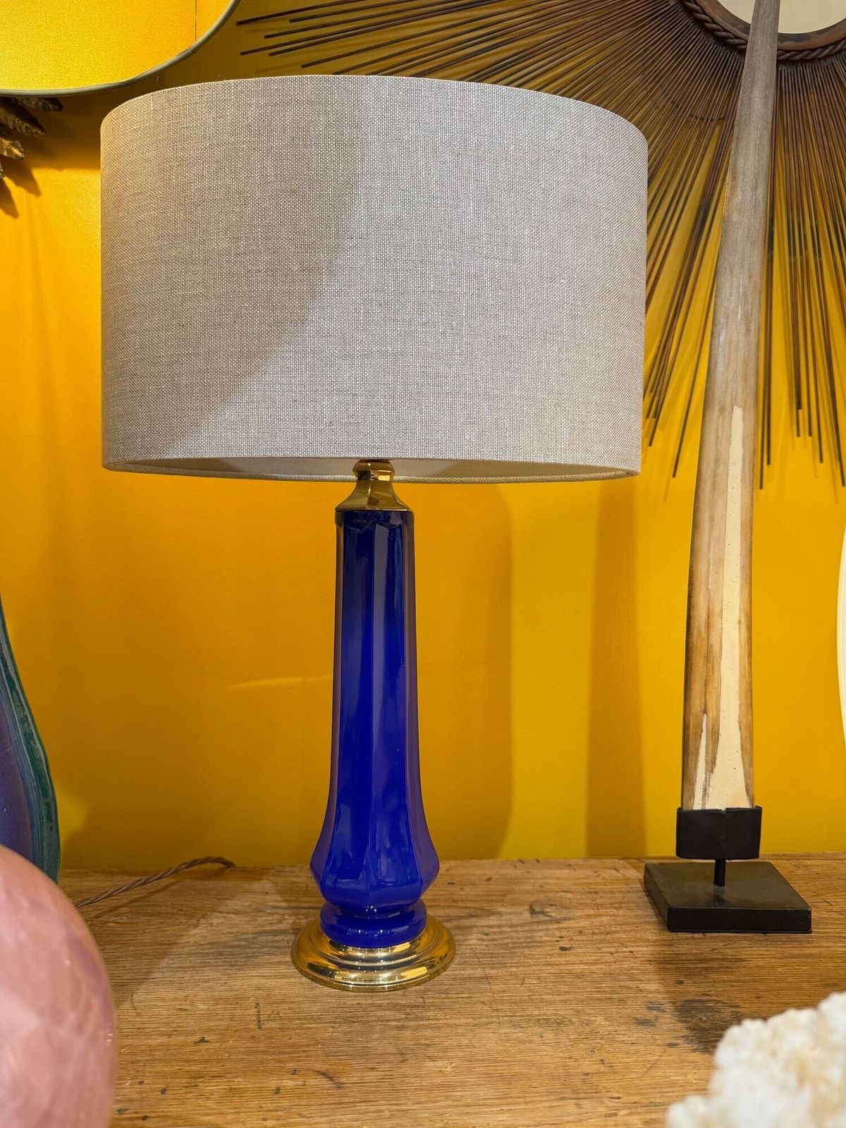 A Pair Of 1960s Cobalt Blue Opaline Murnao Glass Lamps By Gino Cenedese photo furniture