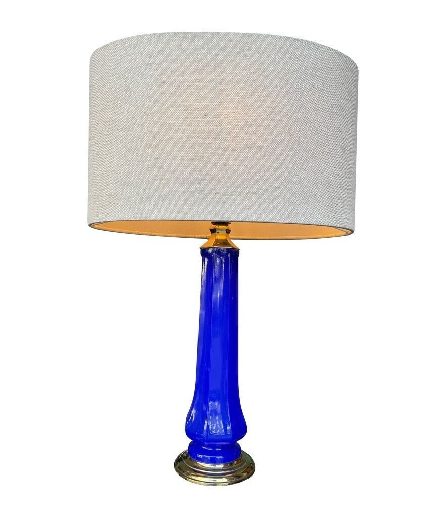 photo for sale A Pair Of 1960s Cobalt Blue Opaline Murnao Glass Lamps By Gino Cenedese