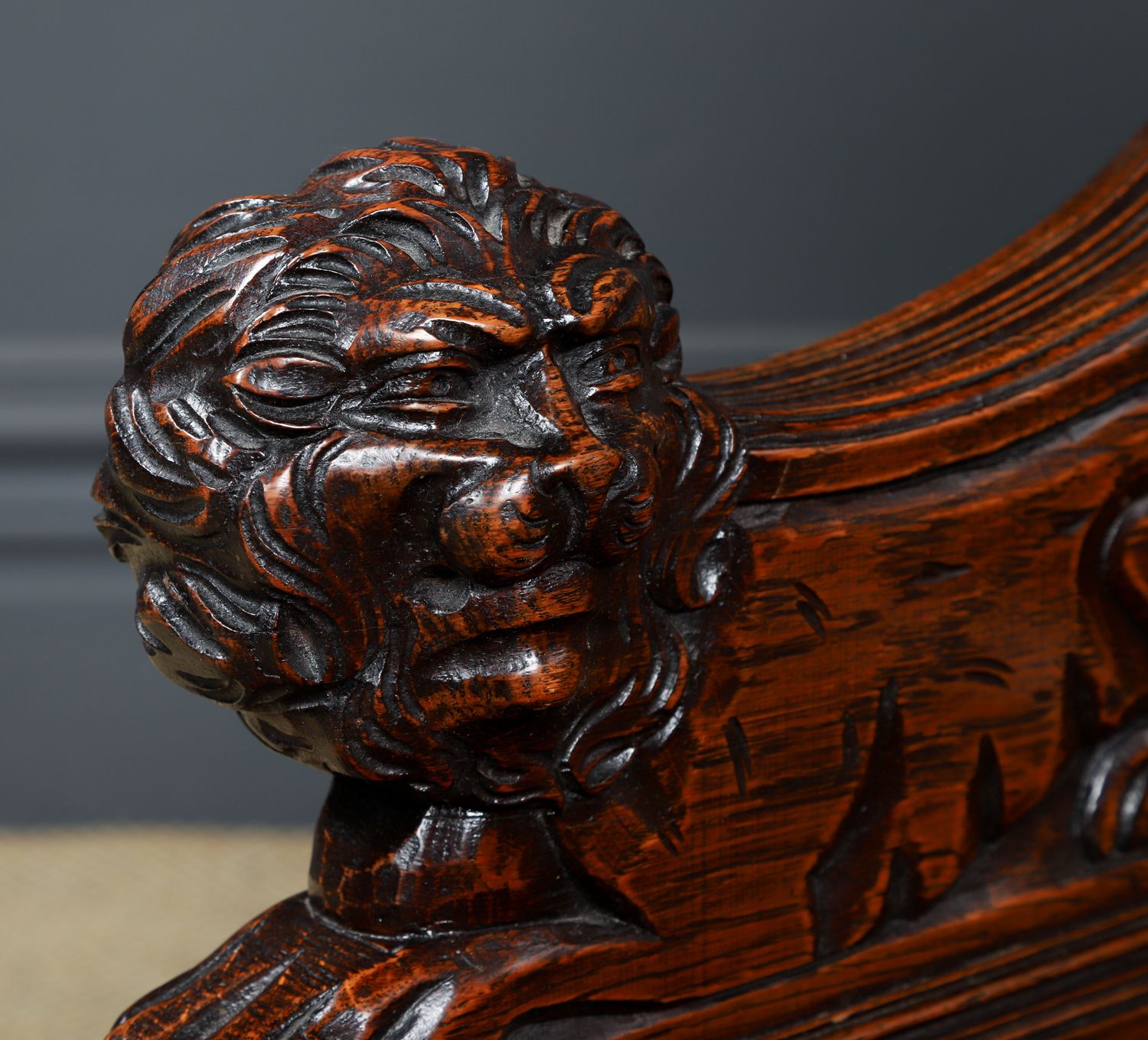 photo buy Small English Victorian Carved Oak Bench Monks Kitchen Hall Settle (Circa 1880)