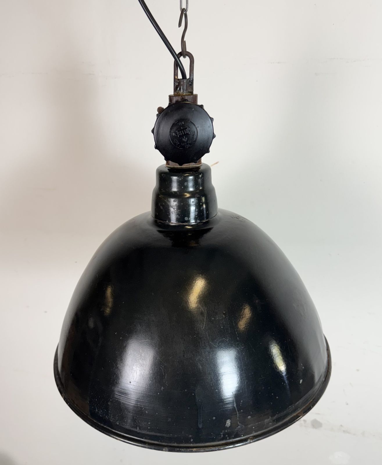 East German Black Enamel Factory Light By Lbd Veb Leuchtenbau Dresden, 1950s photo 219.0