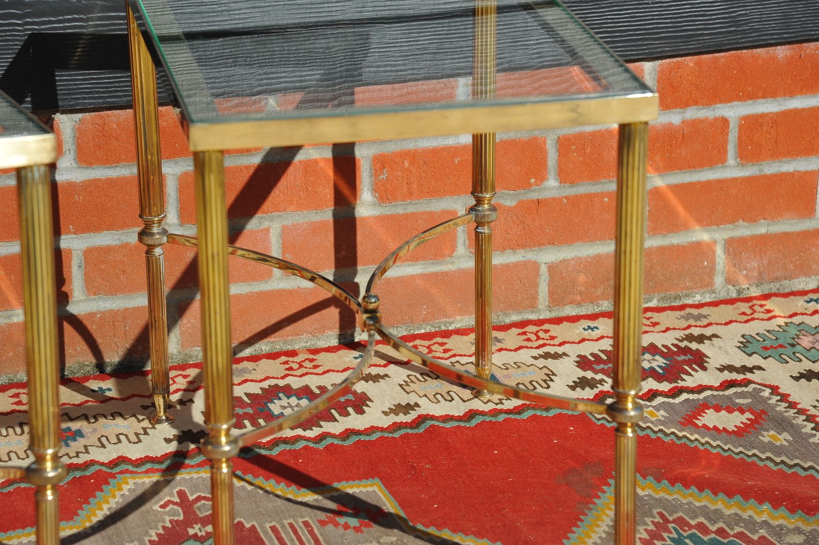 A Pair Of Mid C Maison Jansen Side Bout De Canape Brass And Glass Tables photo furniture