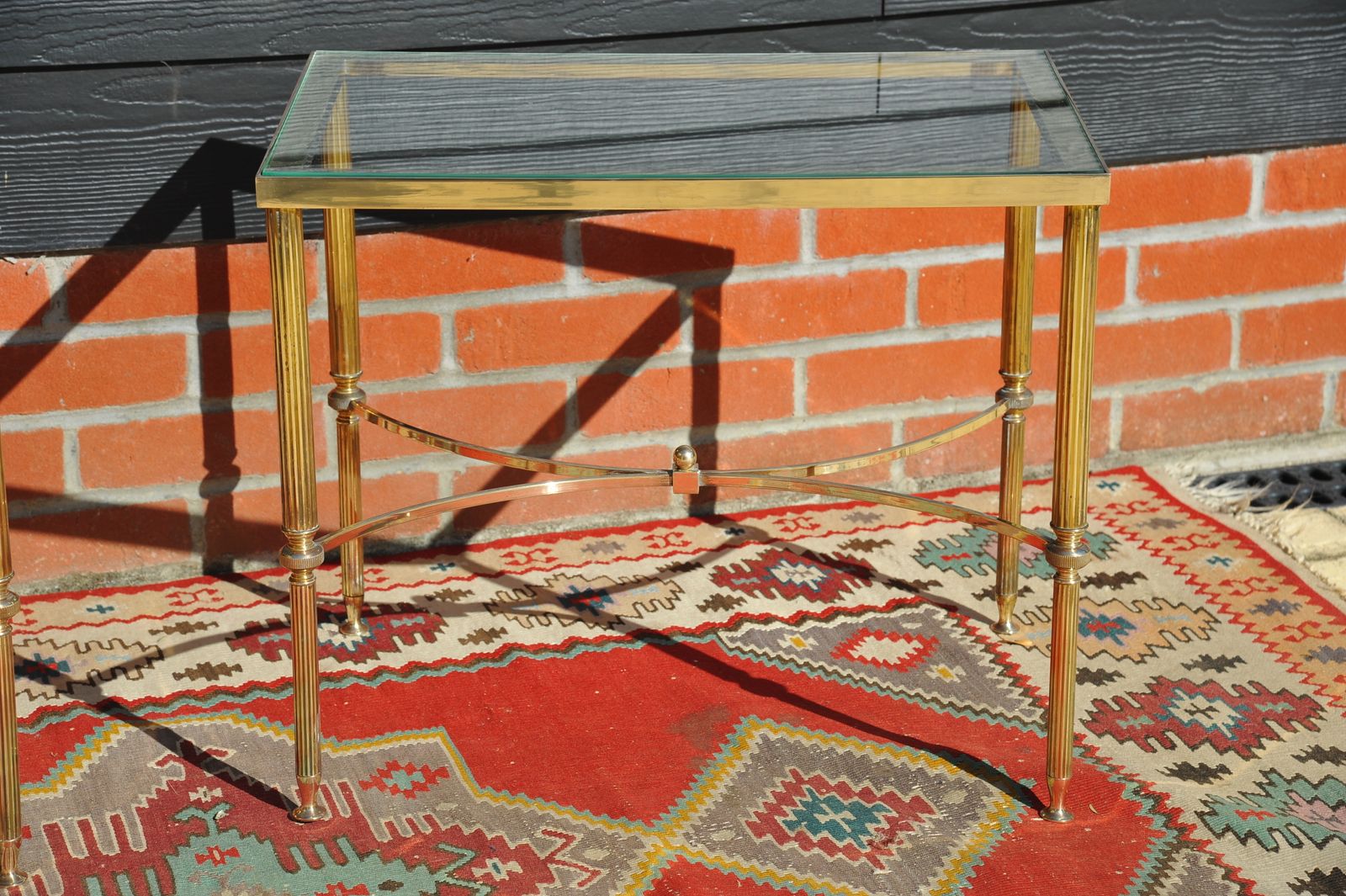 A Pair Of Mid C Maison Jansen Side Bout De Canape Brass And Glass Tables photo vintage