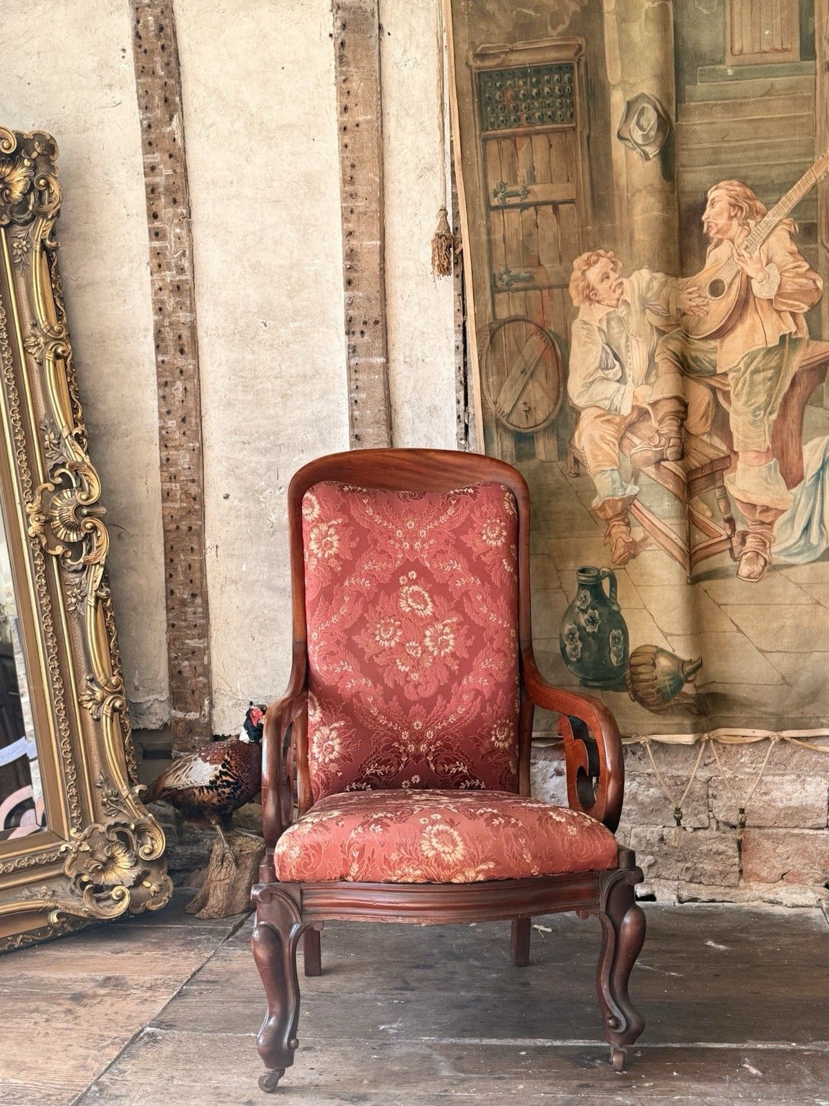English Antique Mahogany Victorian Large Scrolled Elbow Arm Chair C 1860 photo furniture