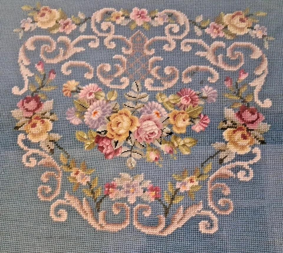 Antique Tapestry Topped Occasional Table With Single End Draw Glass Top photo Furniture