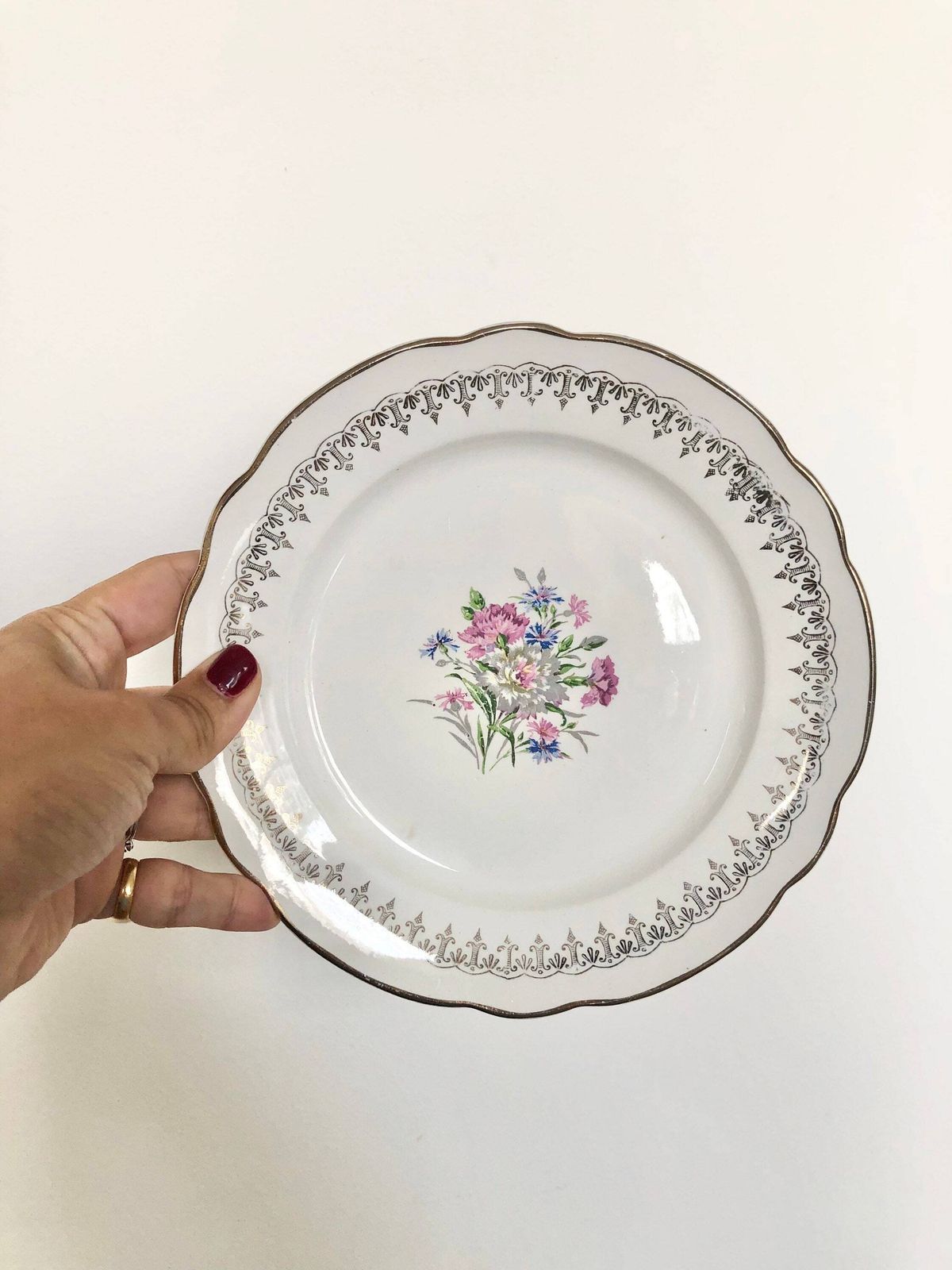 Old Earthenware Dessert Plate With Flower Decoration   Lilitia Model Digoin Sarreguemines   Terre De Fer Antique French Pottery Plate photo 71.0