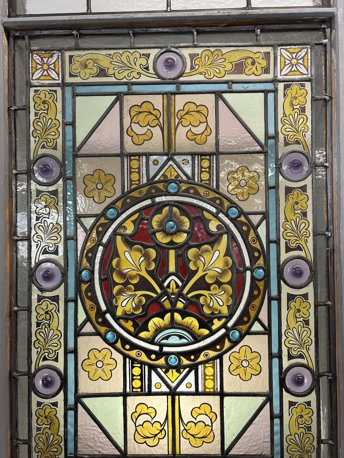 Victorian Stained Glass Hand Painted Rare Window Panel Old Restored Antique Lead photo buy
