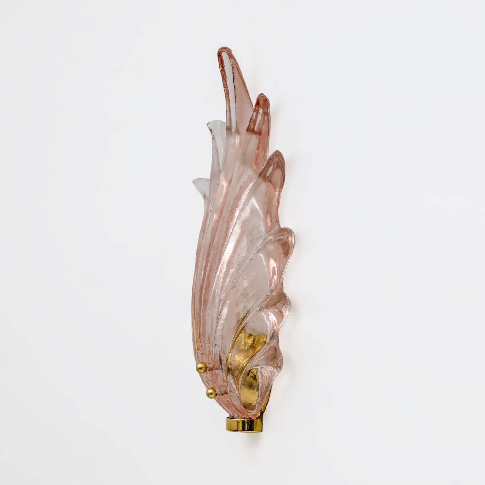 Pair Barovier & Toso Style Modern Italian Murano Glass Leaf Sconces photo vinterior