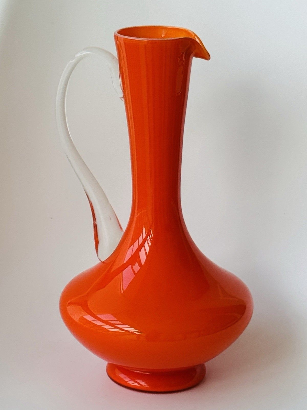 Home Decor Vintage 1970s Italian Empoli Fiorentina Orange Opaline Glass Jug, Clear Handle photo