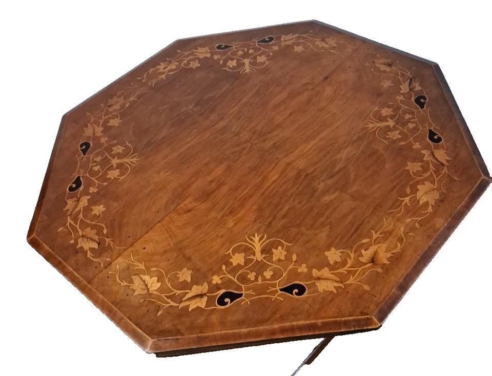 Antique Inlaid Octagonal Occasional Table With Barley Twist Legs photo vinterior