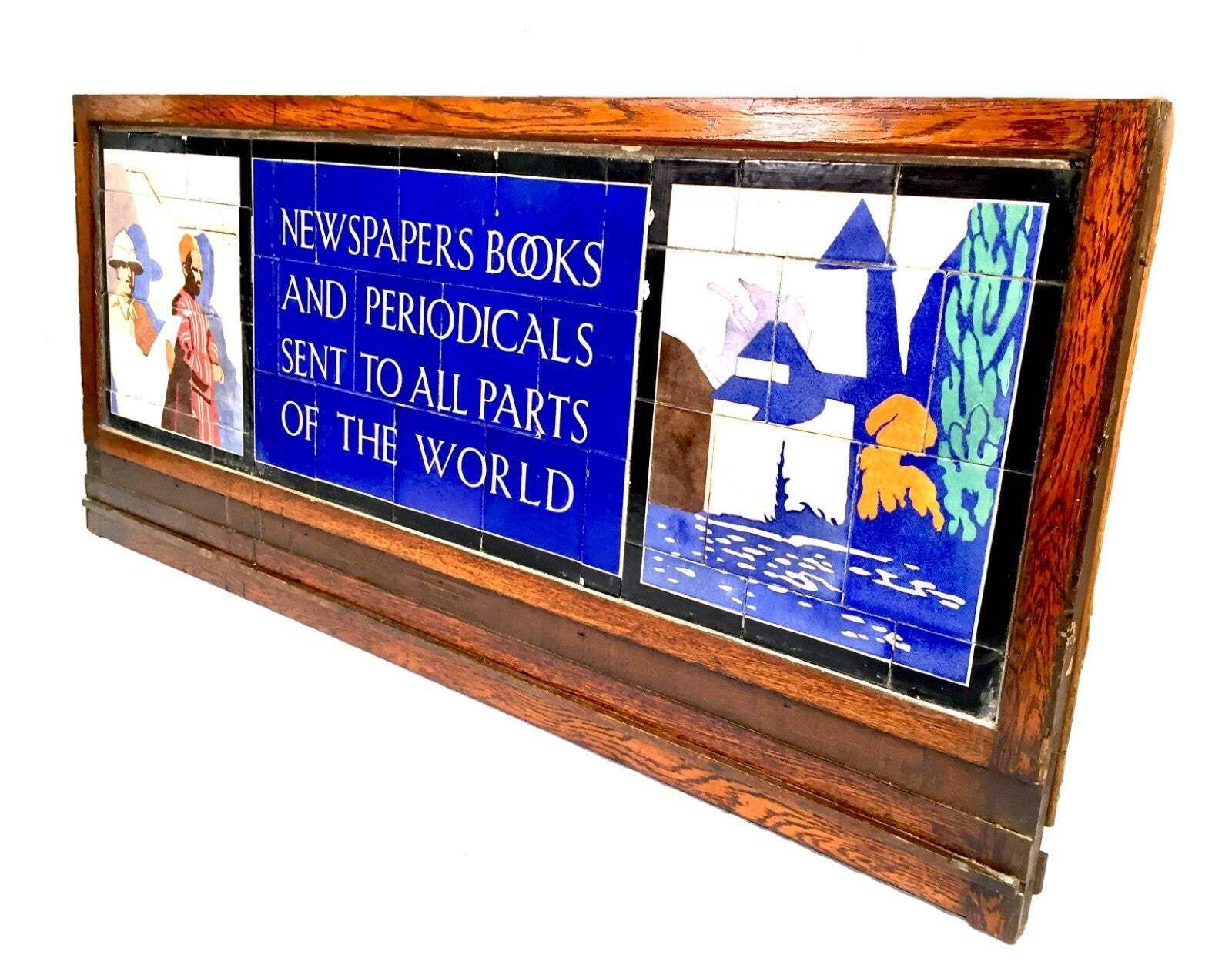 Antique Advertising W. H. Smith Stationery Shop Large Framed Tile Sign C.1920