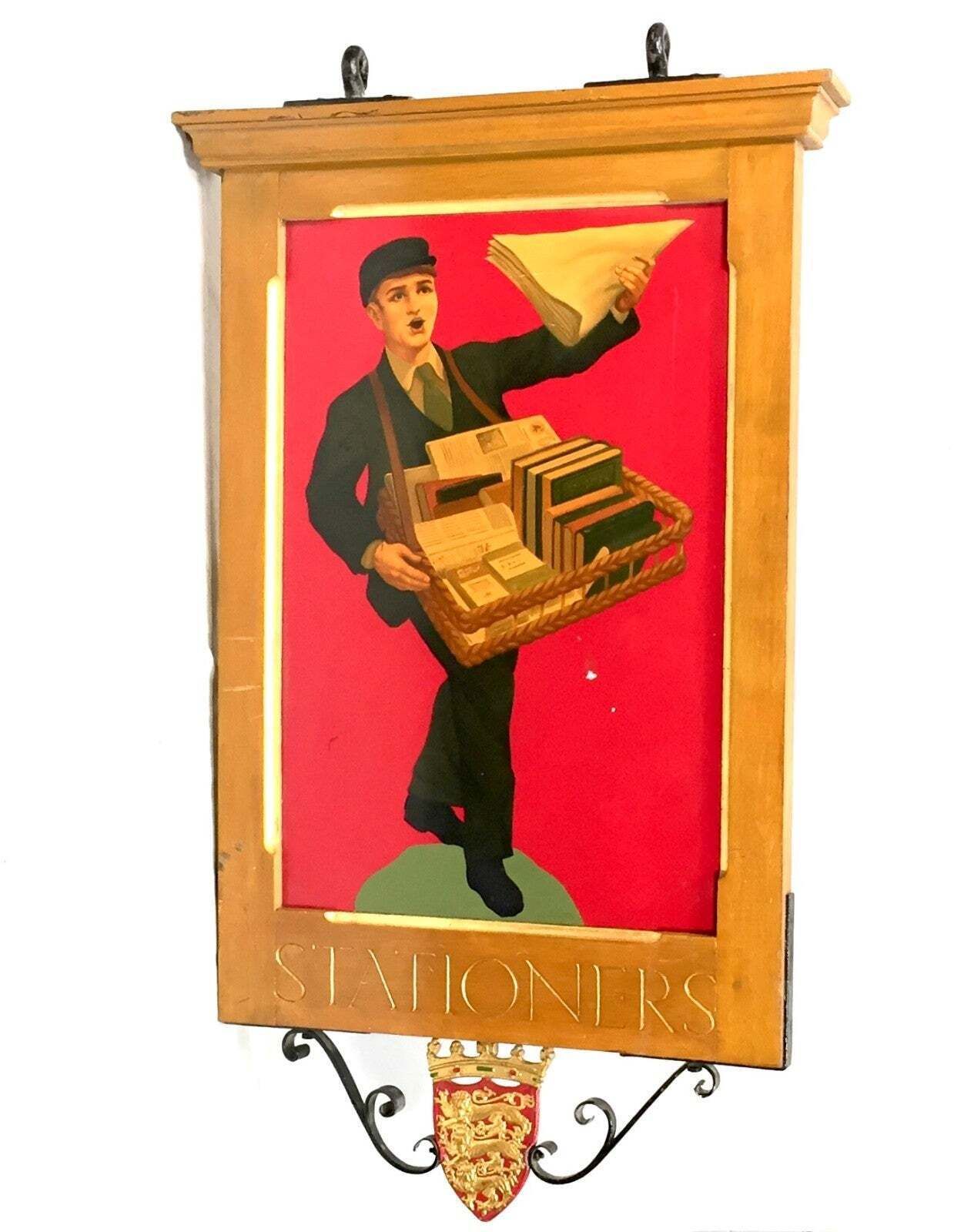Antique Advertising Large 1930s W. H. Smith Painted Newsboy Hanging Shop Sign photo furniture