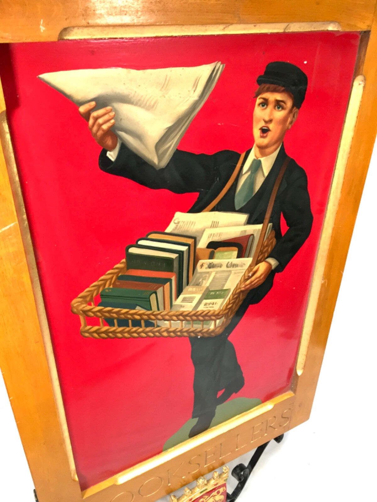 photo furniture Antique Advertising Large 1930s W. H. Smith Painted Newsboy Hanging Shop Sign