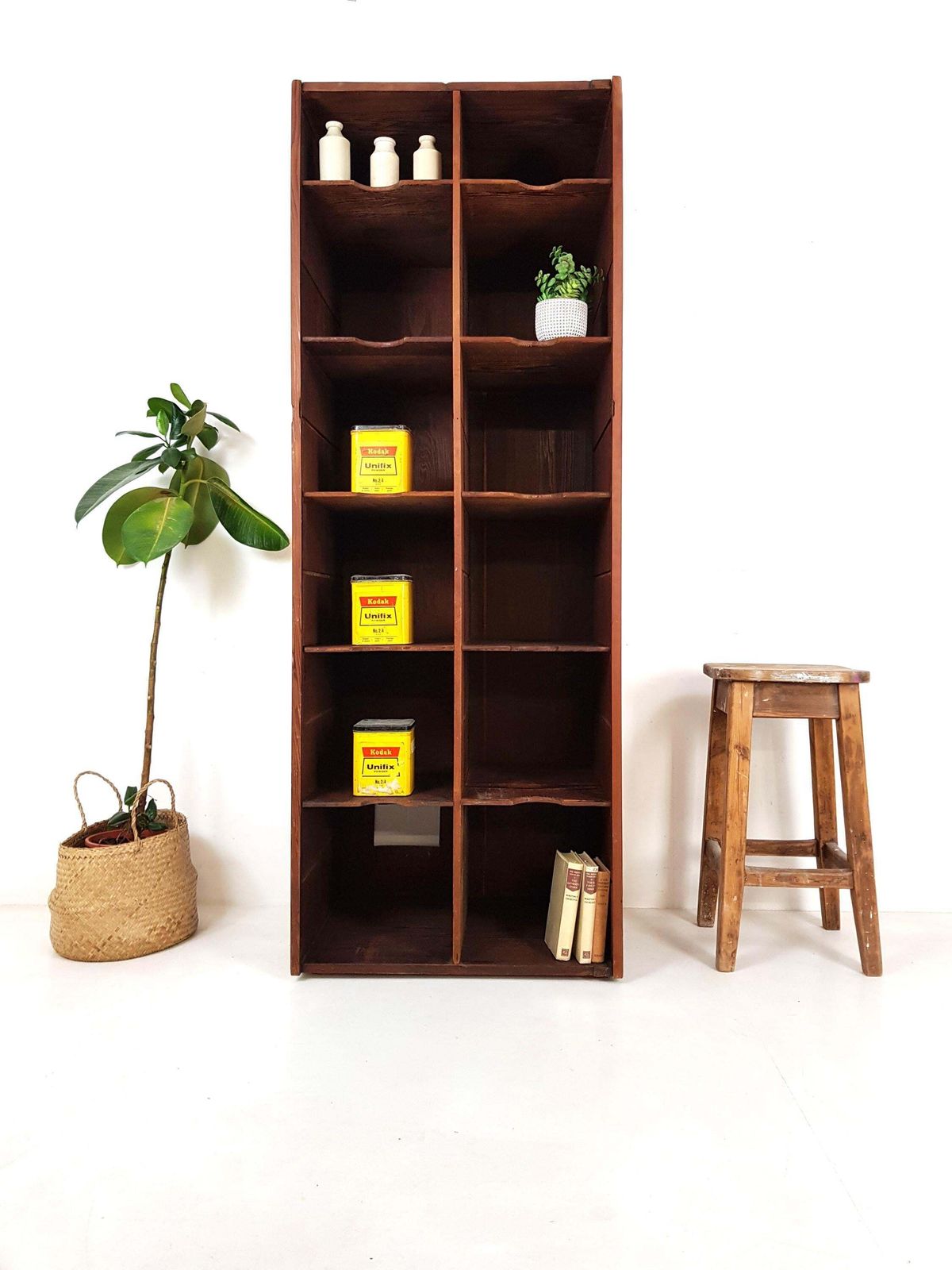 Antique Pine Shelving Unit: Record Player Stand: Vinyl Storage photo furniture