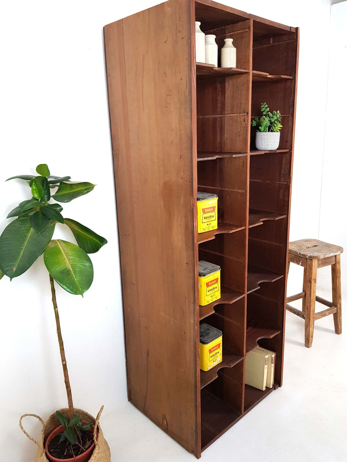 Antique Pine Shelving Unit: Record Player Stand: Vinyl Storage photo vinterior
