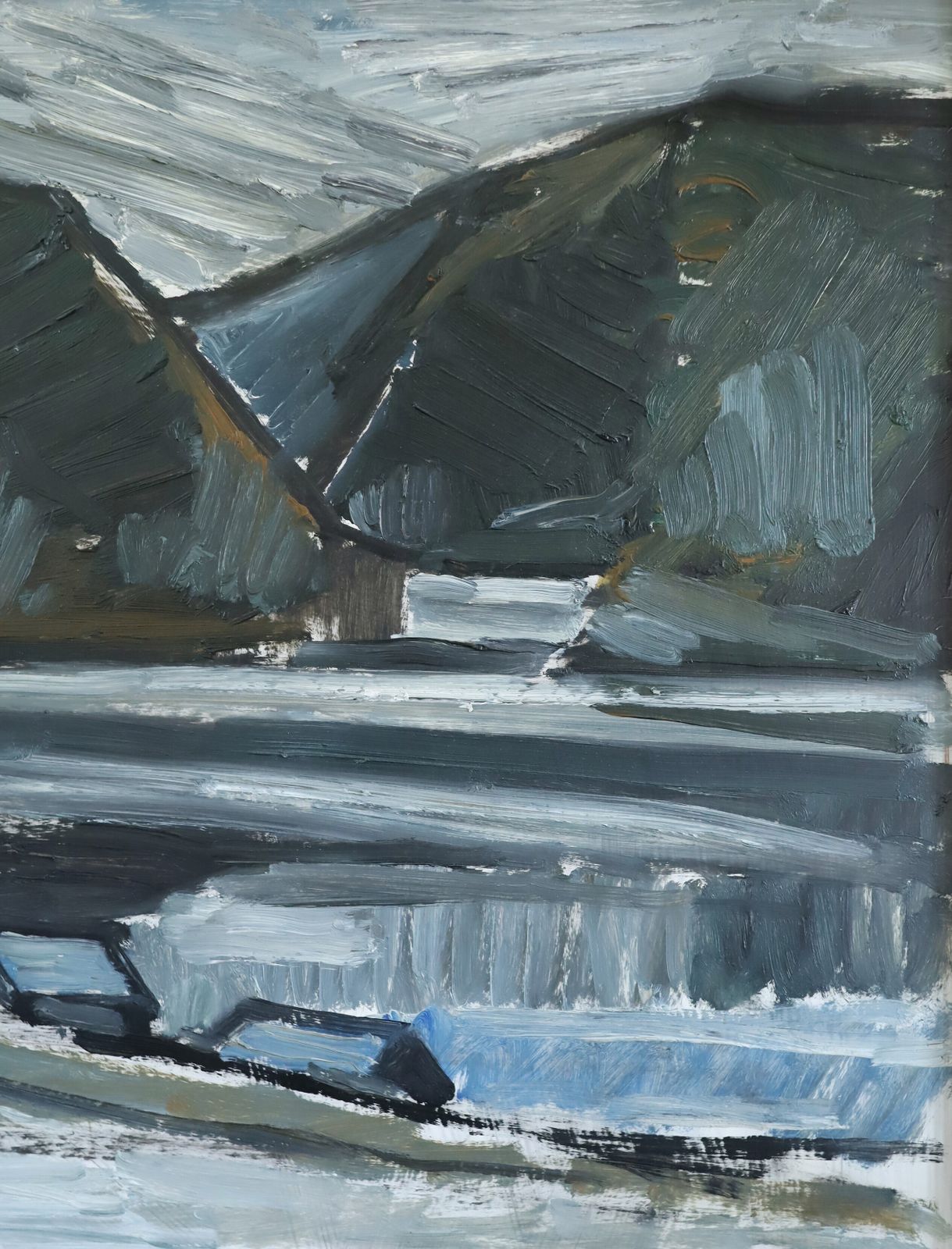 photo furniture Winter Valley Oil Painting, Mid 20th Century