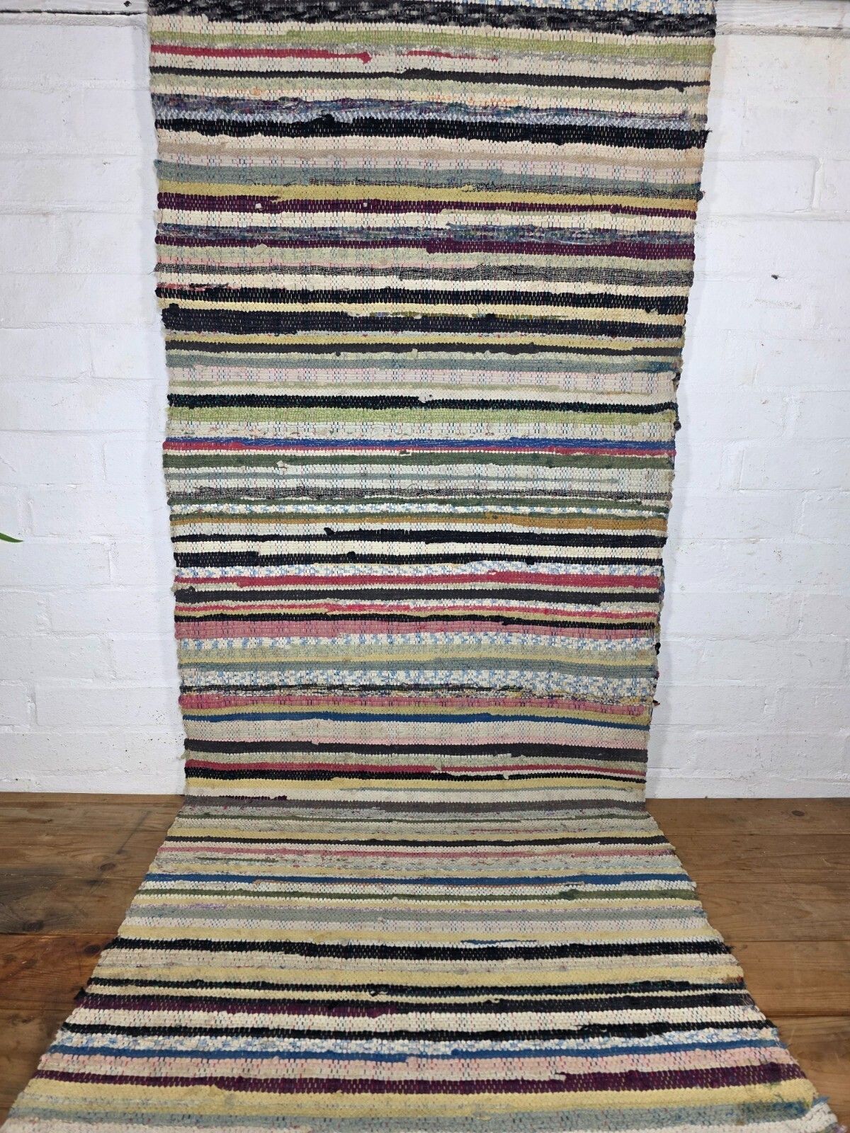175.0 Vintage 4.5m 1950's Swedish Scandinavian Hand Woven Rag Rug Carpet Runner Yoga photo