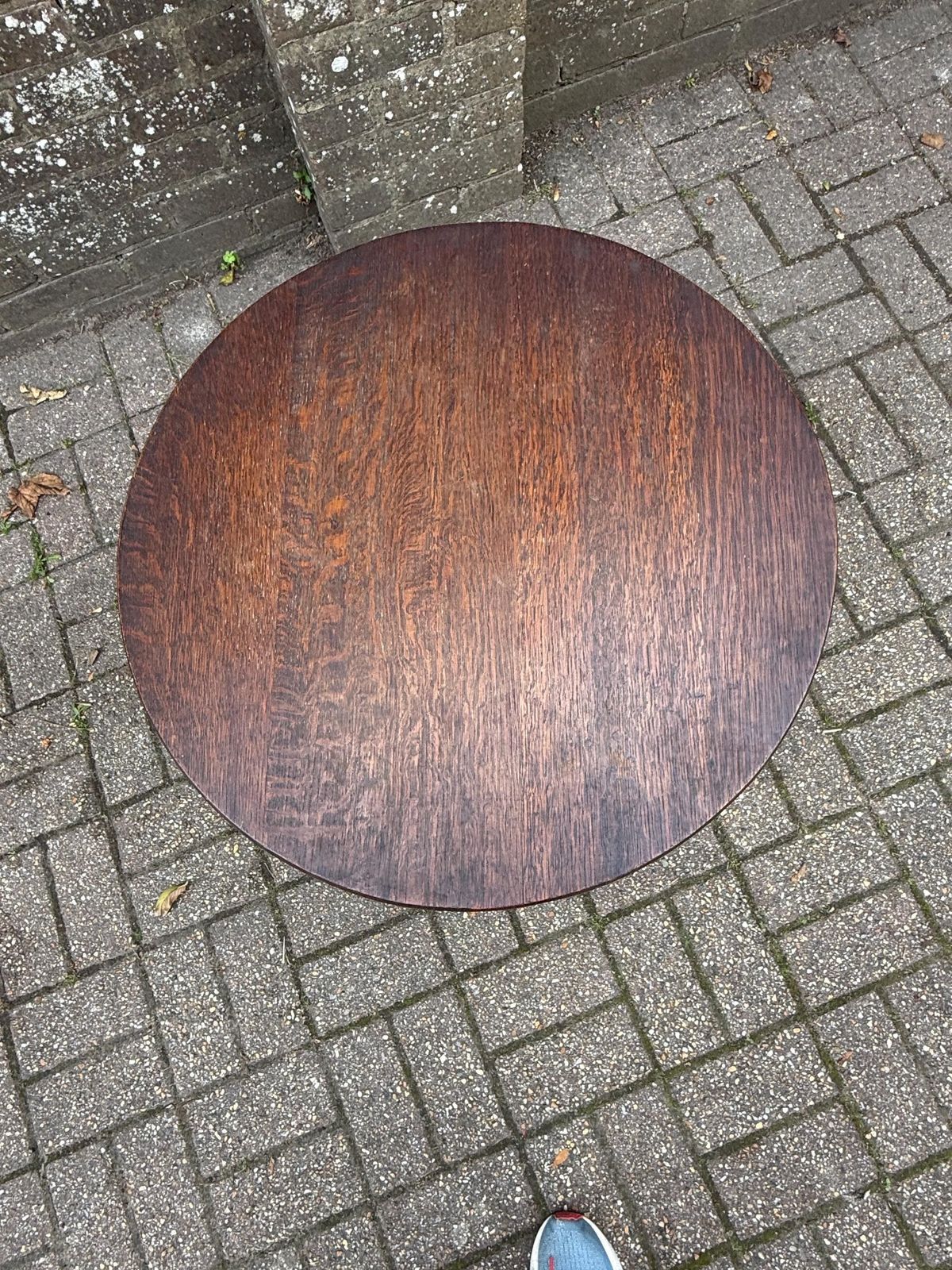 Antique Oak Gateleg Folding Table | English Arts & Crafts Style Solid Oak Round Side Table C.1920s–30s photo vintage