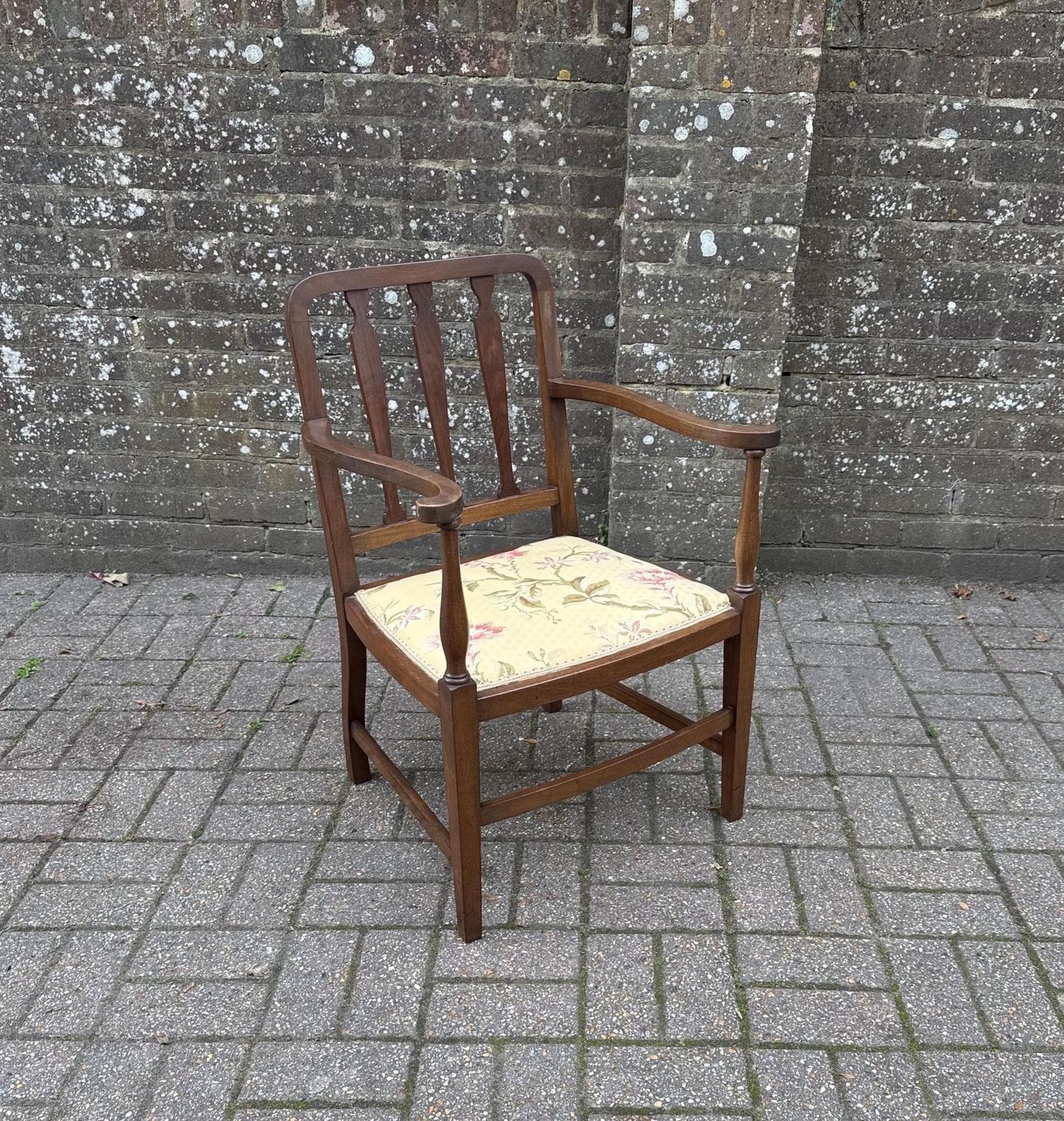 Antique 1920s  30s Edwardian Revival Mahogany Armchair With Floral Upholstery, Antique Carver Chair Early 1900s England