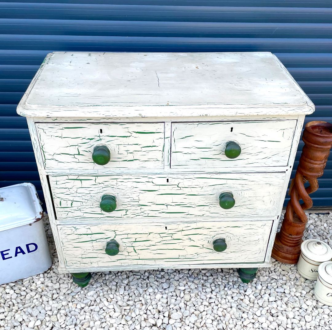 Antique Pine Crackle Glaze Painted Chest Of Drawers photo buy
