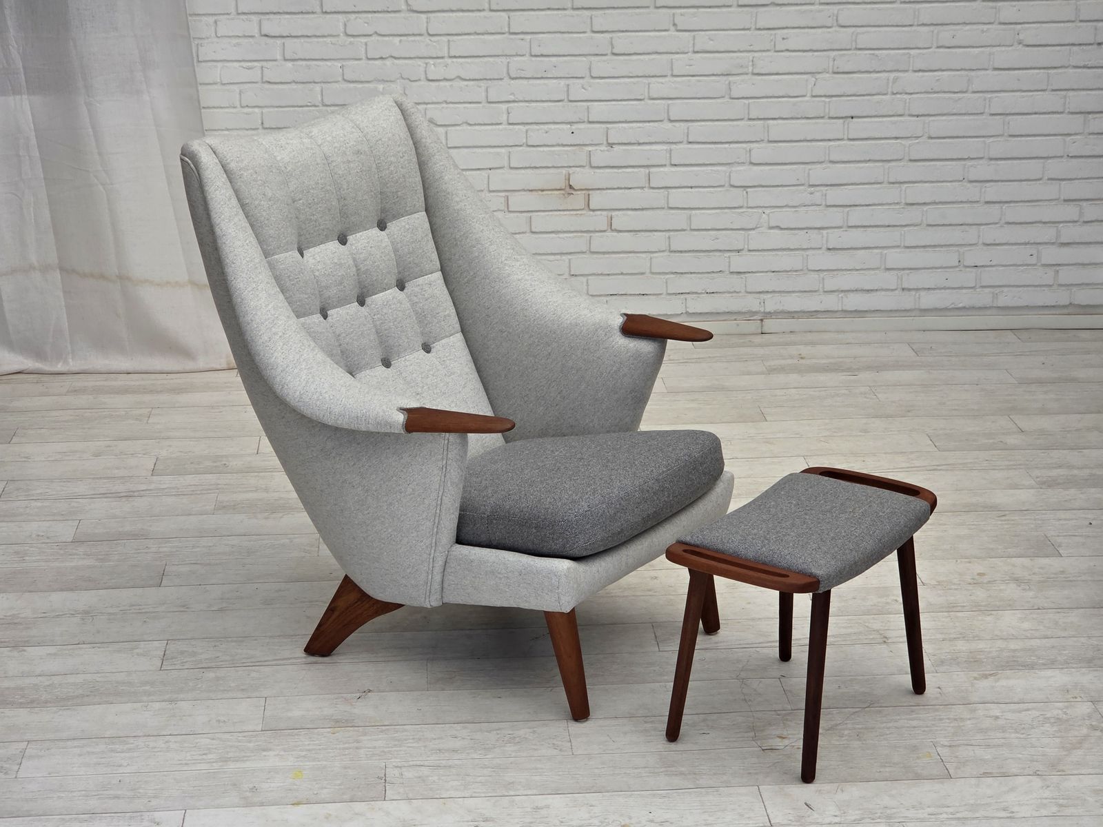 1970s, Danish High Backed Armchair, Wool, Teak Wood. photo for sale