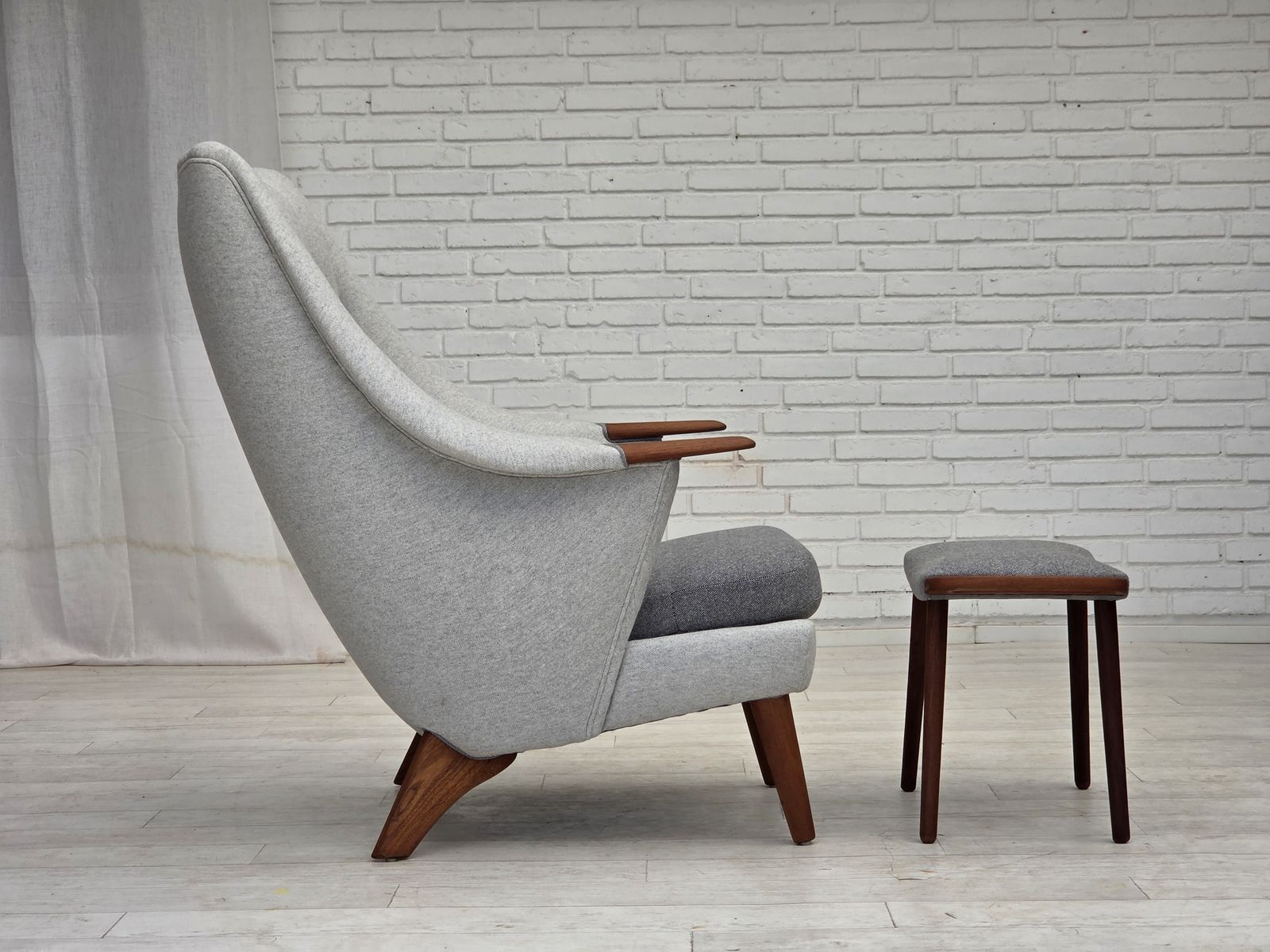 1970s, Danish High Backed Armchair, Wool, Teak Wood. photo vinterior