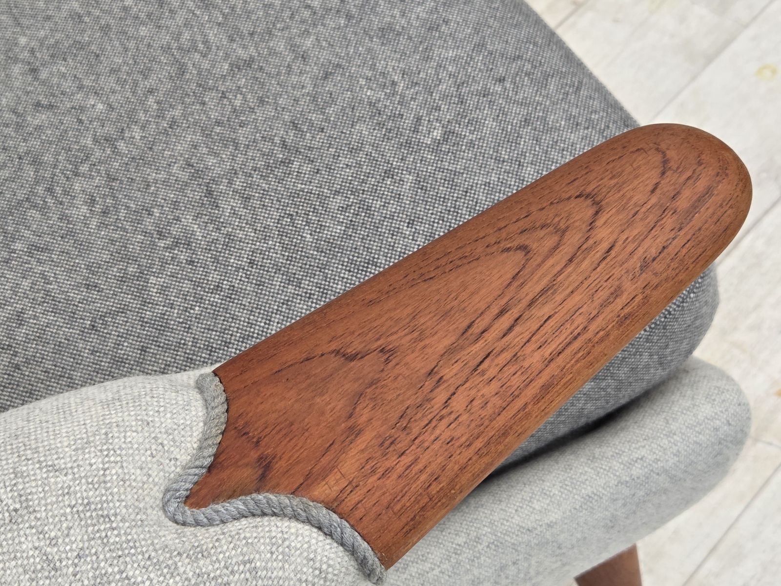 photo for sale 1970s, Danish High Backed Armchair, Wool, Teak Wood.