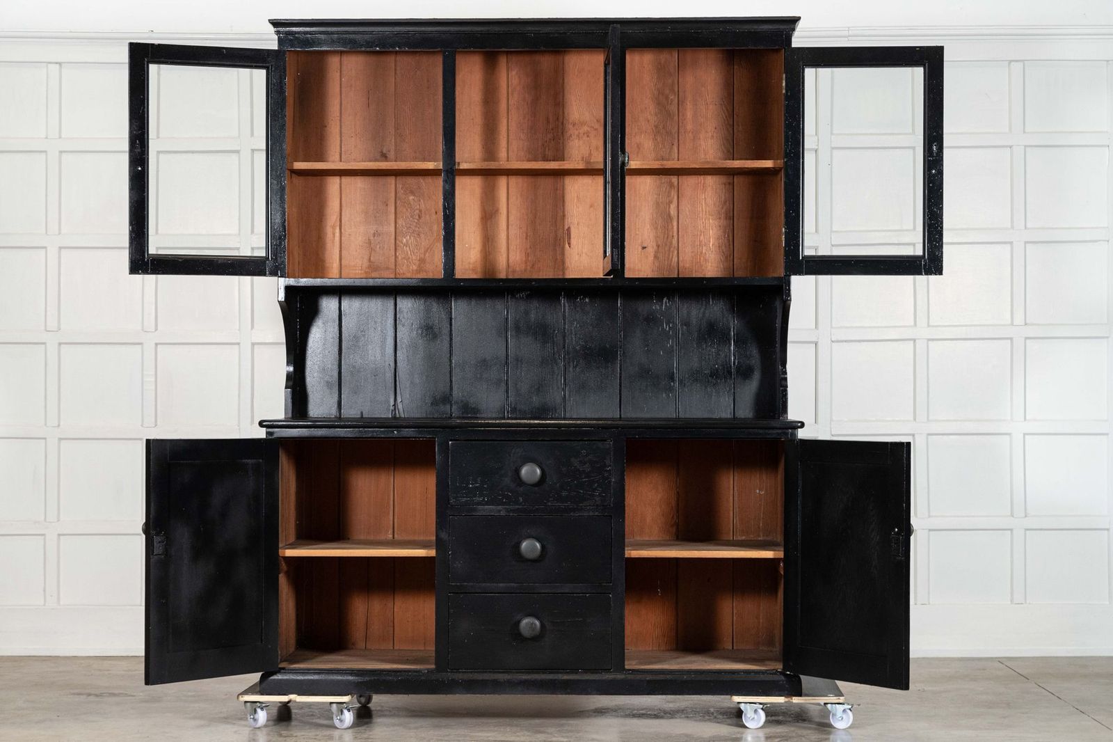 Large Ebonised 19thc English Pine Butlers Pantry Cabinet photo furniture