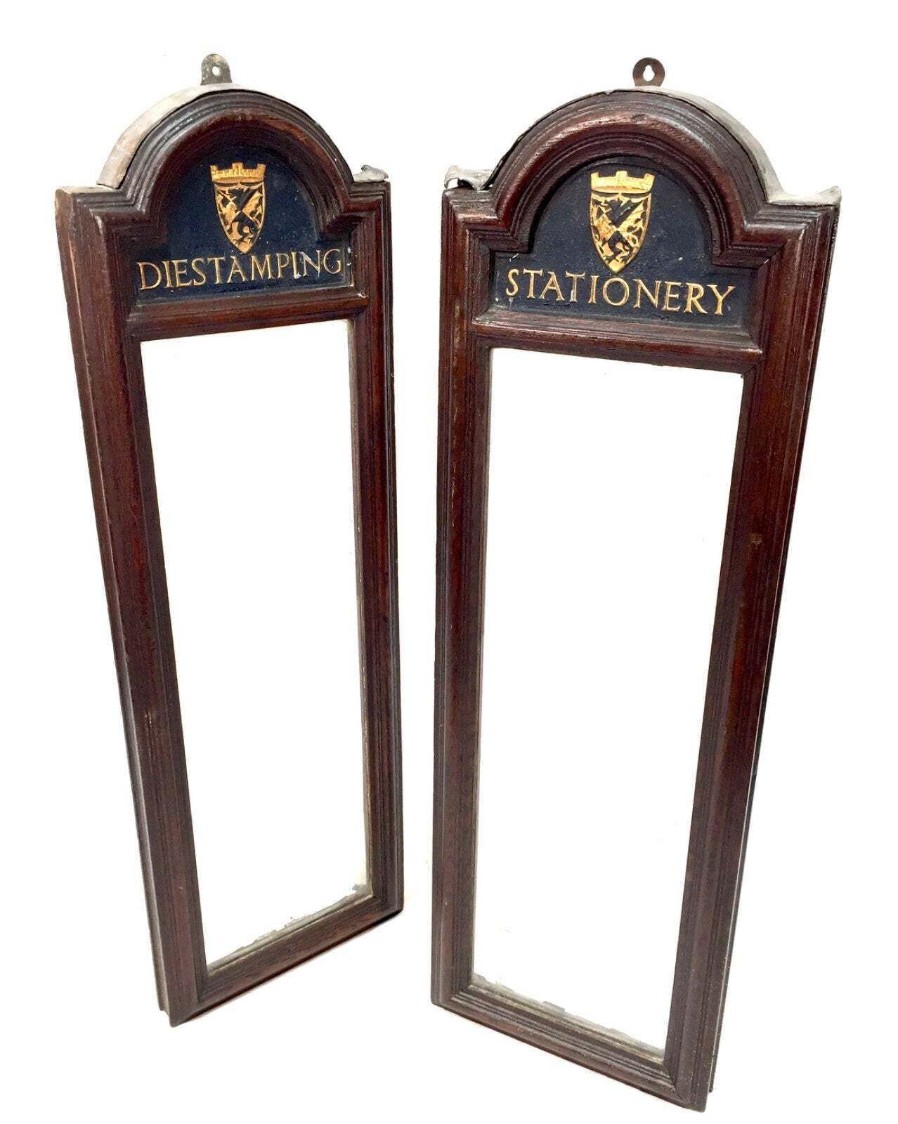 Antique Advertising Pair Of Oak Framed W H Smiths Wallhanging Frames Signs C1930
