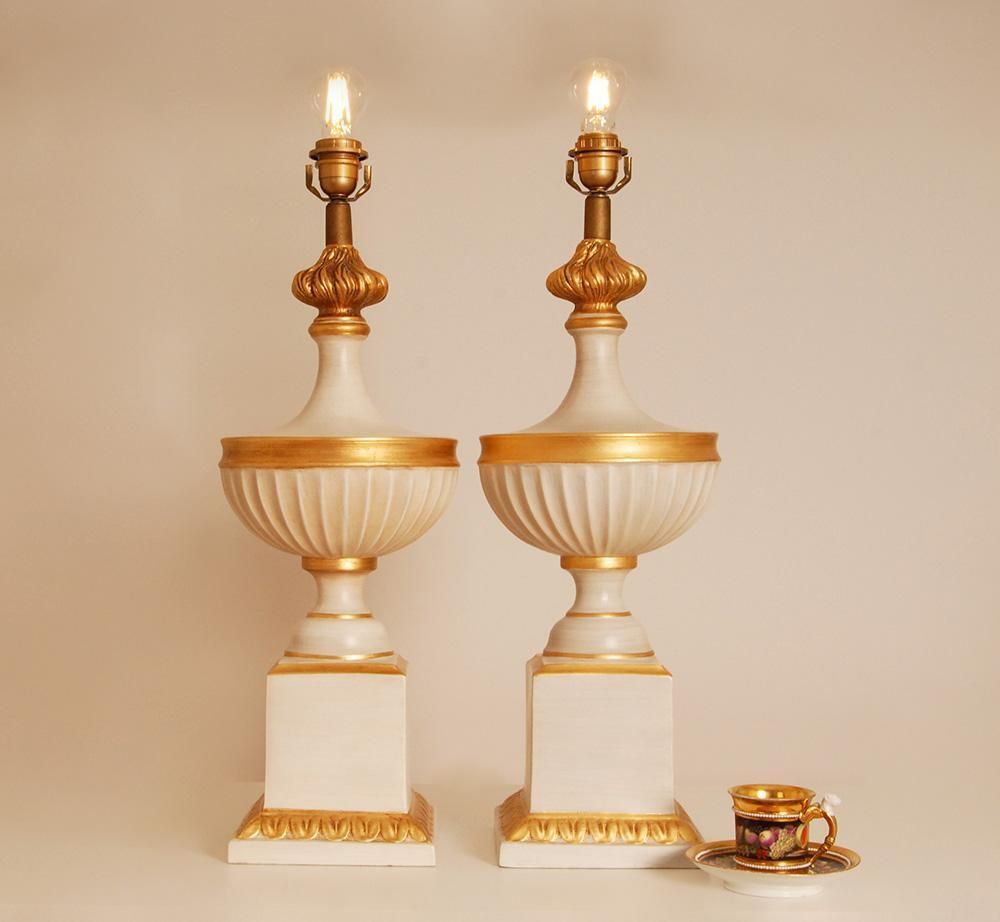 Vintage French Table Lamps White And Gold Ceramic 1970s Vase Lamps Neoclassical photo buy