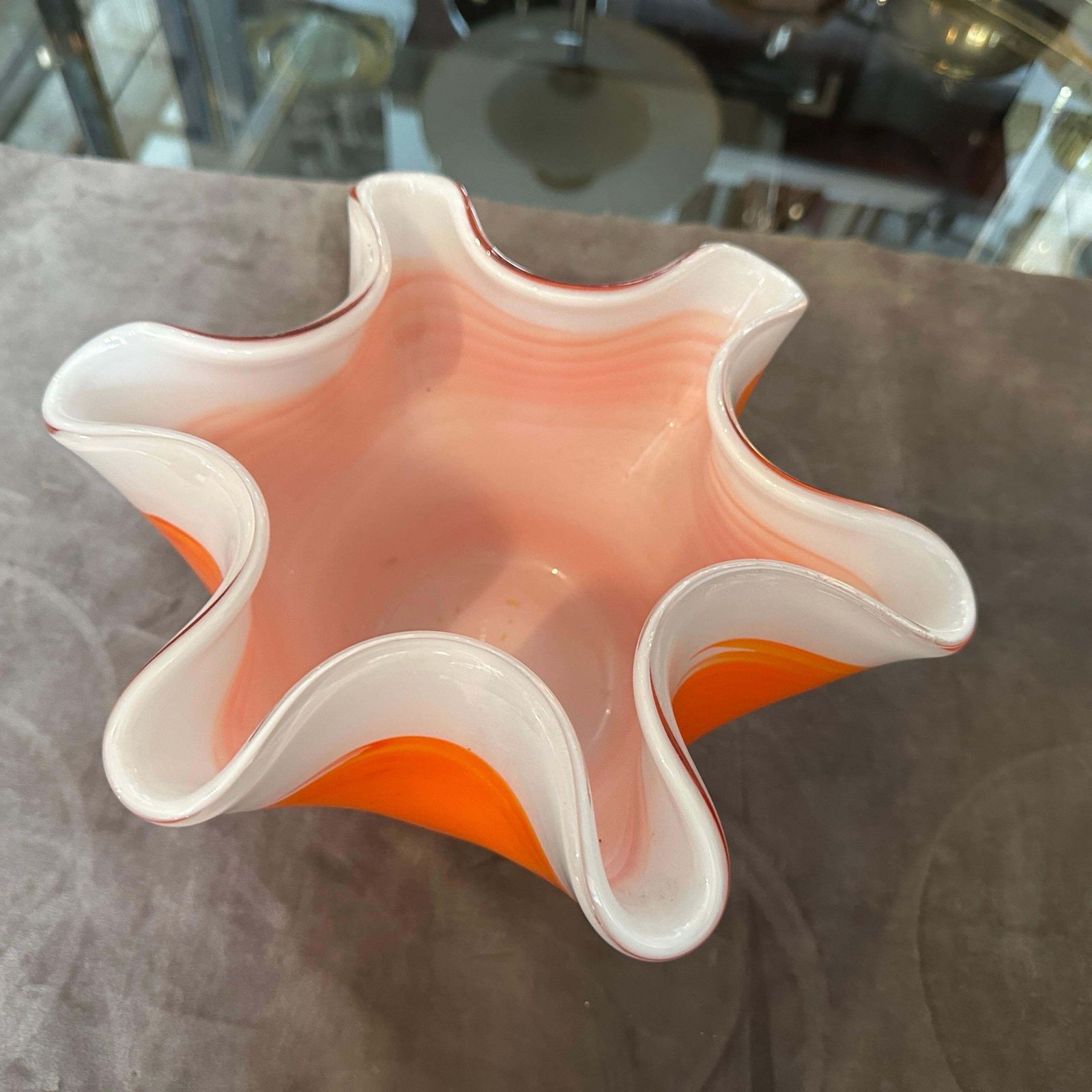 1970s Modern Orange And White Murano Glass Vase In The Manner Of Venini photo furniture