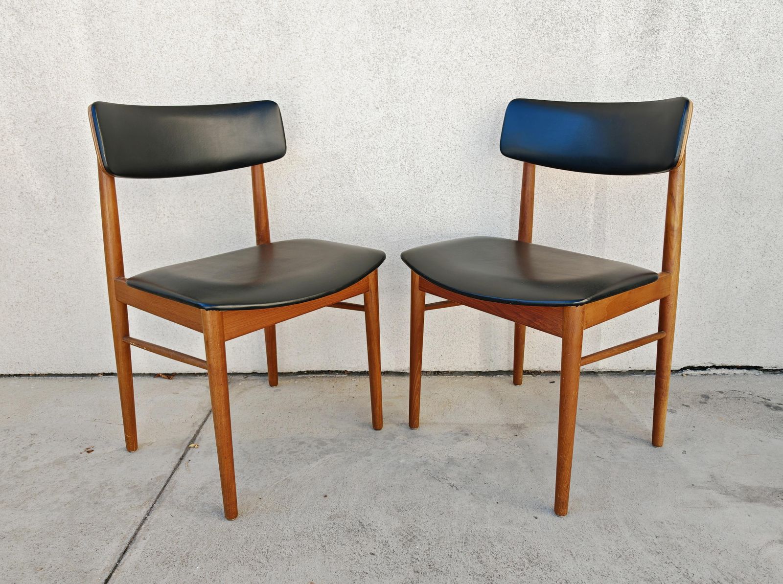 Pair Of Mid Century Dining Chairs In Teak And Vinyl, Designed By Sven Chrobat photo for sale