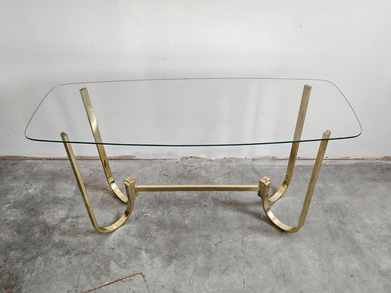 Mid Century Console Table In Galvanized Aluminum With Glass Top, Germany 1970s photo for sale