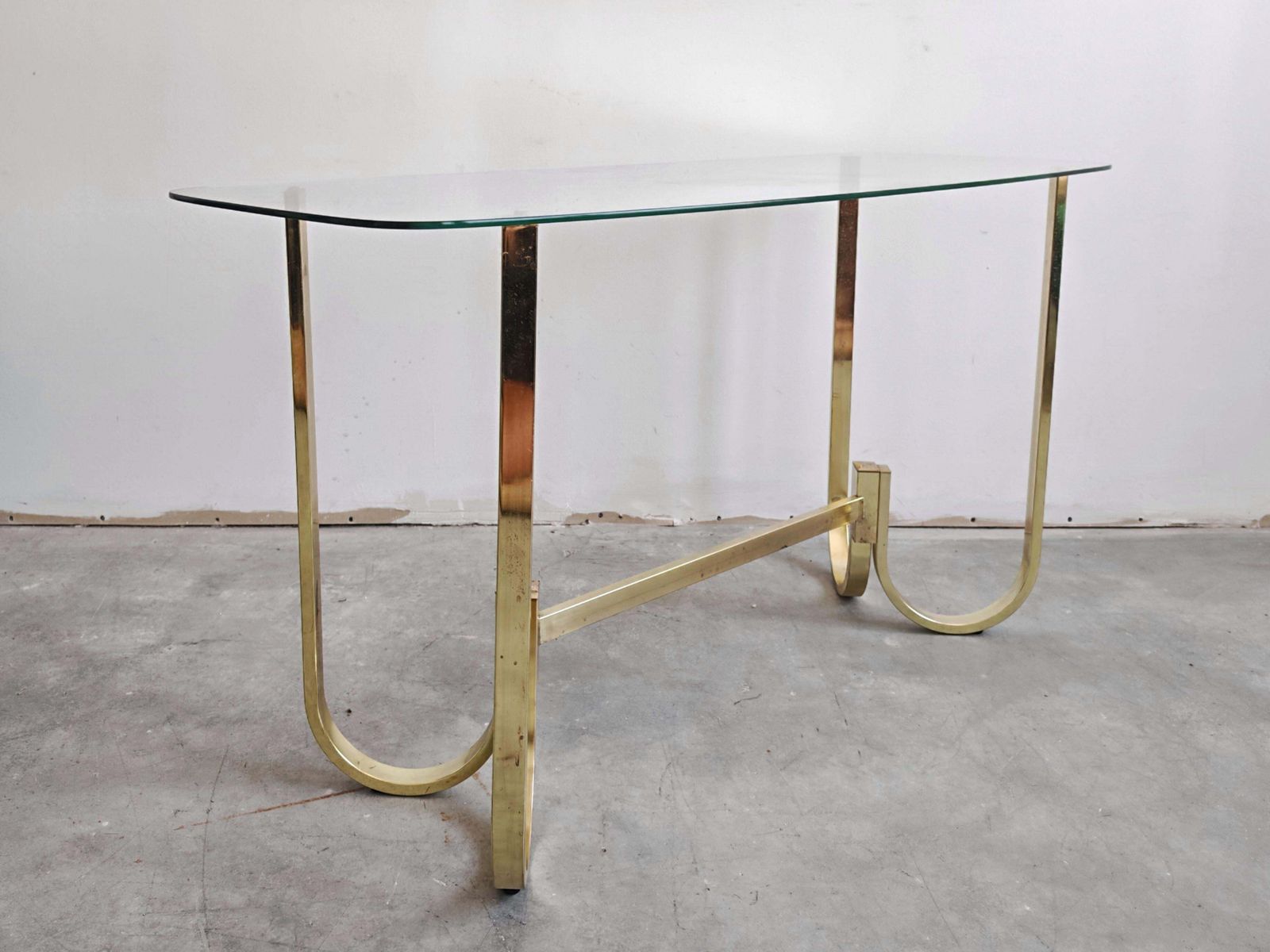 Mid Century Console Table In Galvanized Aluminum With Glass Top, Germany 1970s photo 1000.0