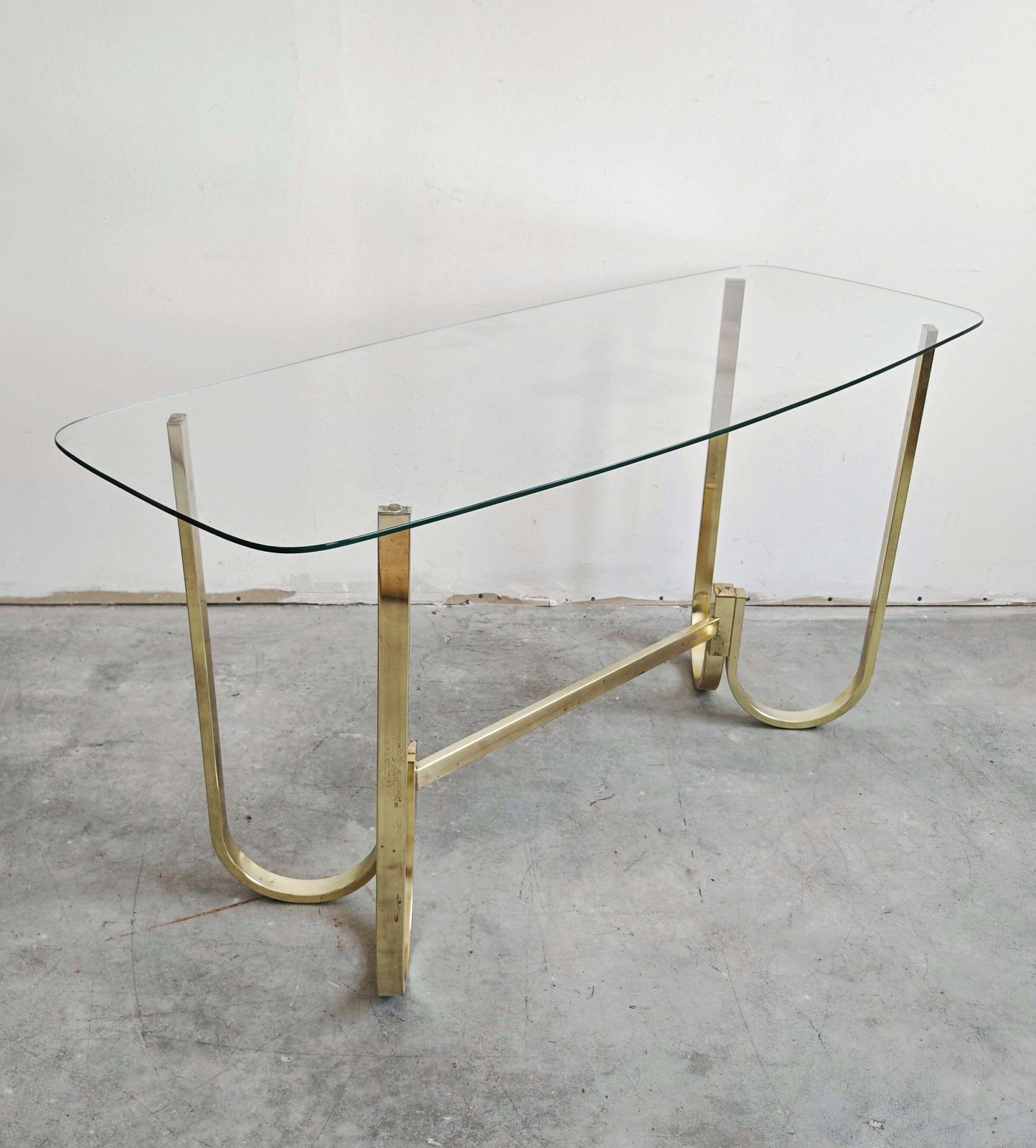 Mid Century Console Table In Galvanized Aluminum With Glass Top, Germany 1970s photo vinterior