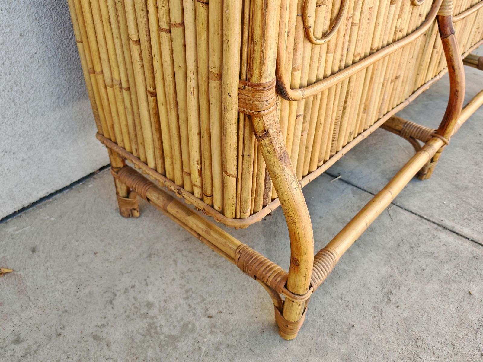 Mid Century Modern Dry Bar Done In Bamboo, Design Attr. To Tito Agnoli photo for sale