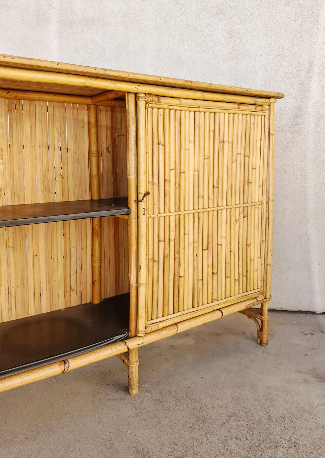 photo for sale Mid Century Modern Dry Bar Done In Bamboo, Design Attr. To Tito Agnoli