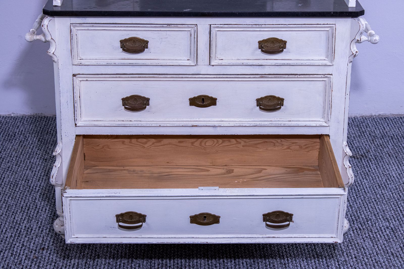 Antique White Pine Chest Of 4 Drawers With Marble Top And Mirror, Late 19th Century photo for sale