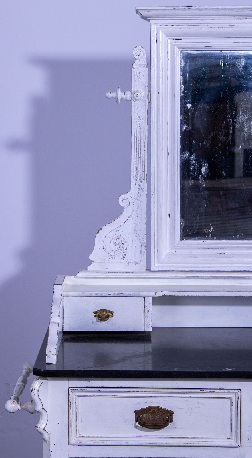 Antique White Pine Chest Of 4 Drawers With Marble Top And Mirror, Late 19th Century photo buy